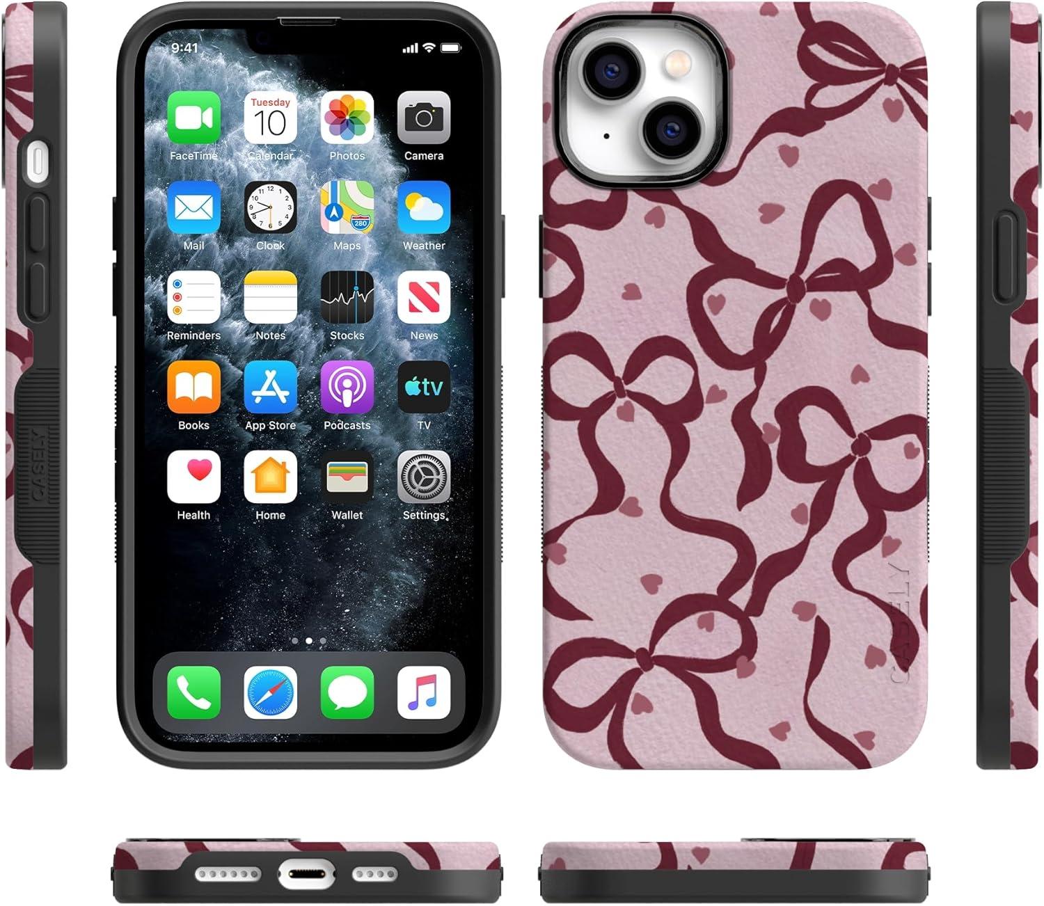 imageCasely iPhone 15 Pro Case Heart Noir Tiny Hearts Bold Protective Design MagSafe Compatible DesignCoquette Crush Bows