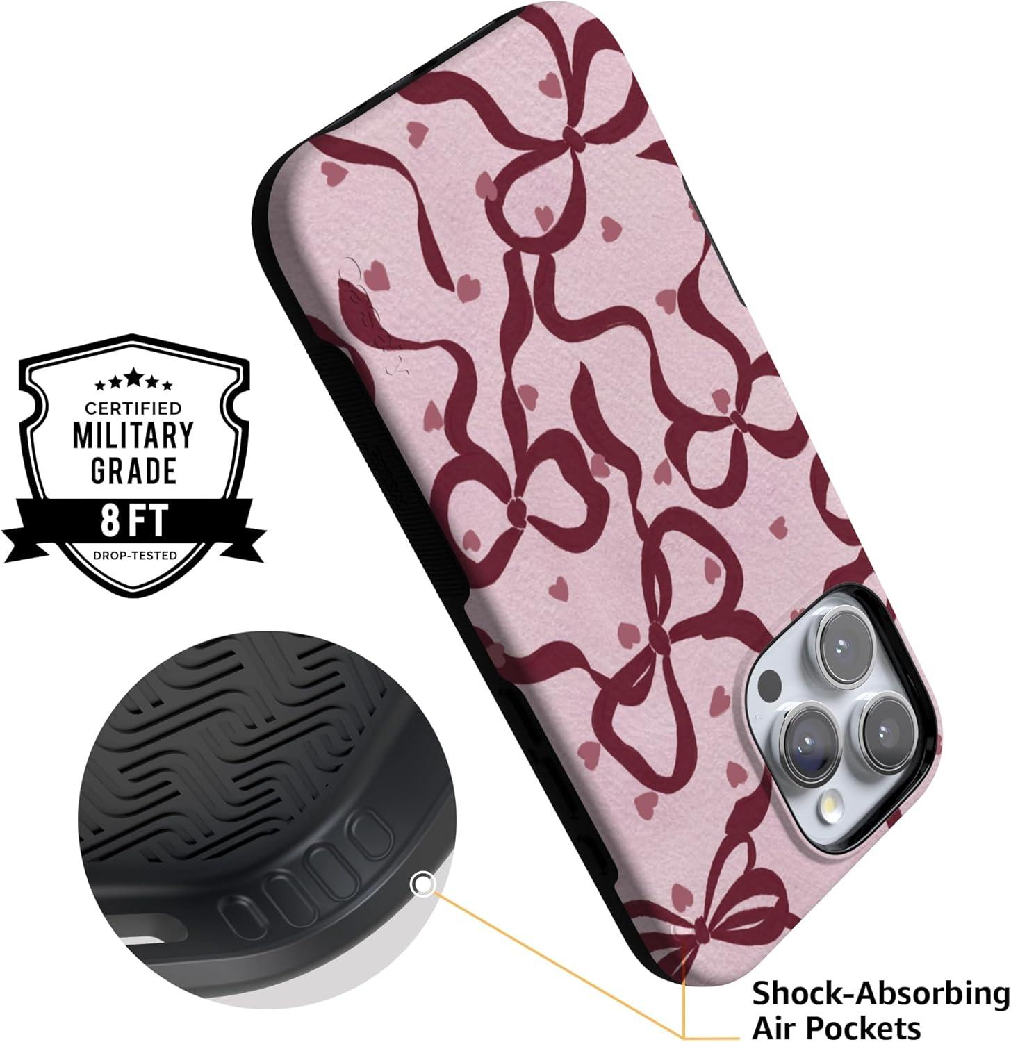 imageCasely iPhone 15 Pro Case Heart Noir Tiny Hearts Bold Protective Design MagSafe Compatible DesignCoquette Crush Bows