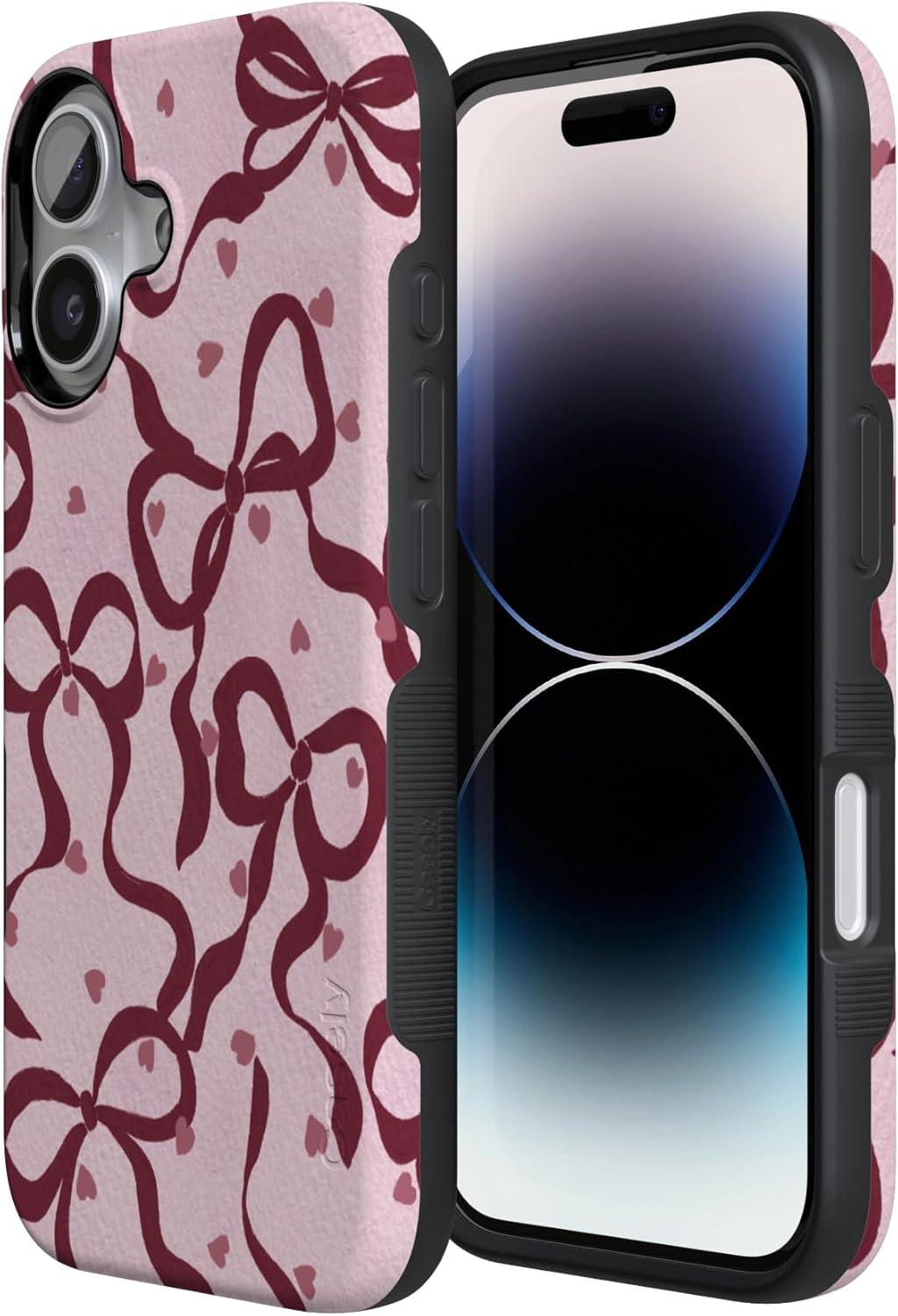 imageCasely iPhone 15 Pro Case Heart Noir Tiny Hearts Bold Protective Design MagSafe Compatible DesignCoquette Crush Bows