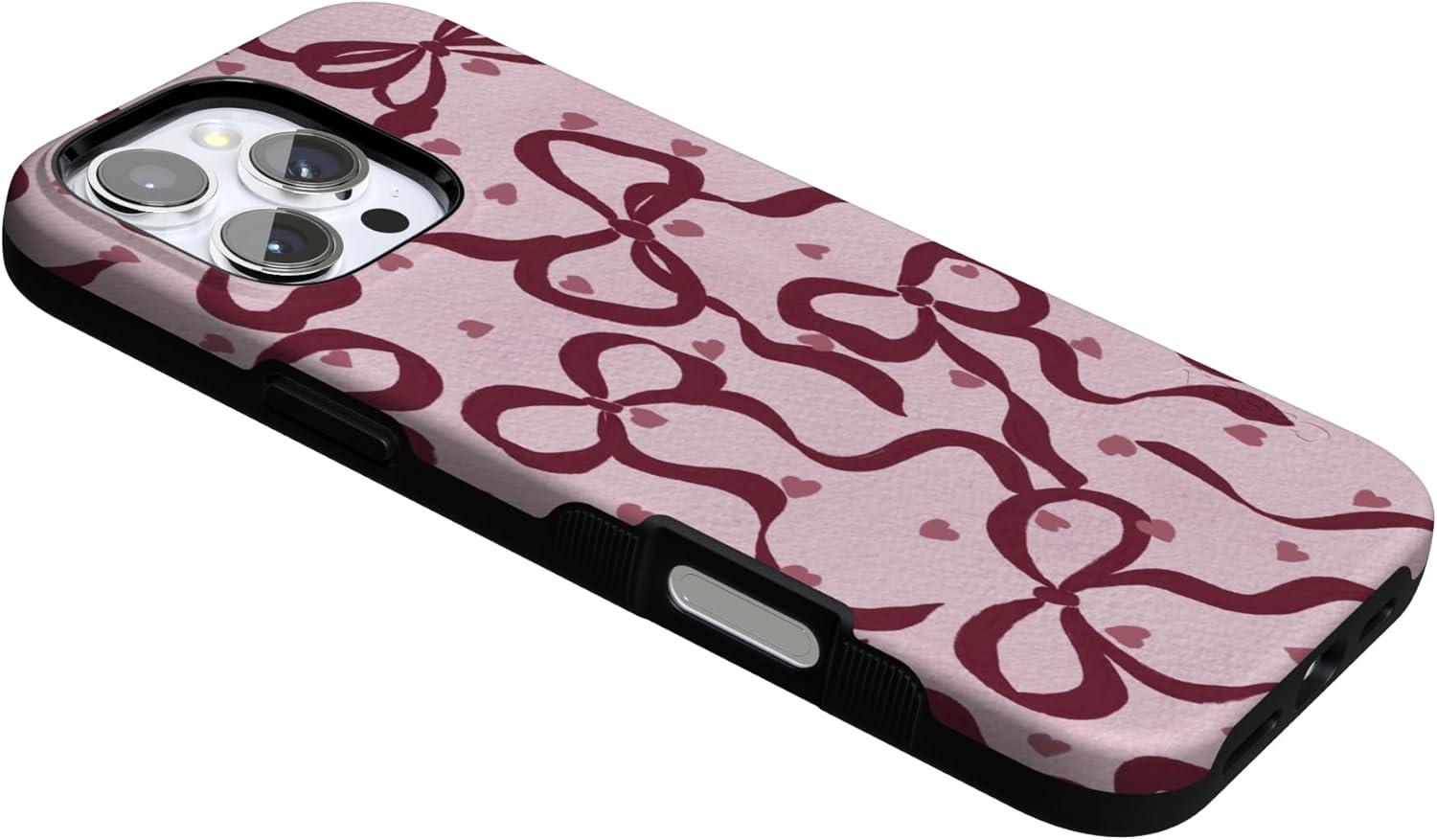 imageCasely iPhone 15 Pro Case Heart Noir Tiny Hearts Bold Protective Design MagSafe Compatible DesignCoquette Crush Bows