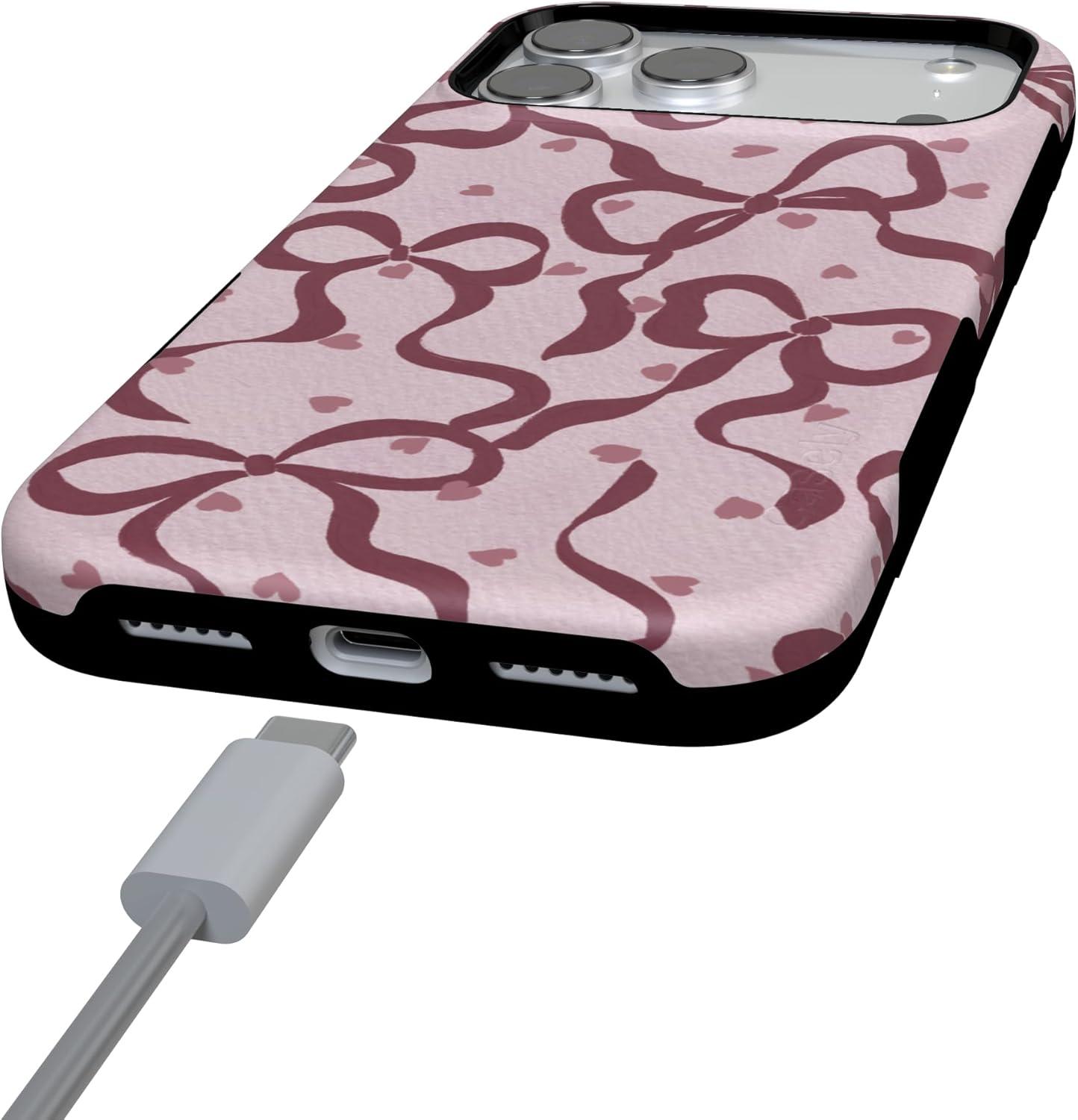 imageCasely iPhone 15 Pro Case Heart Noir Tiny Hearts Bold Protective Design MagSafe Compatible DesignCoquette Crush Bows