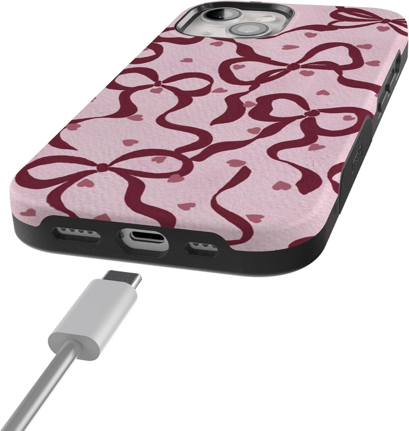 imageCasely iPhone 15 Pro Case Heart Noir Tiny Hearts Bold Protective Design MagSafe Compatible DesignCoquette Crush Bows