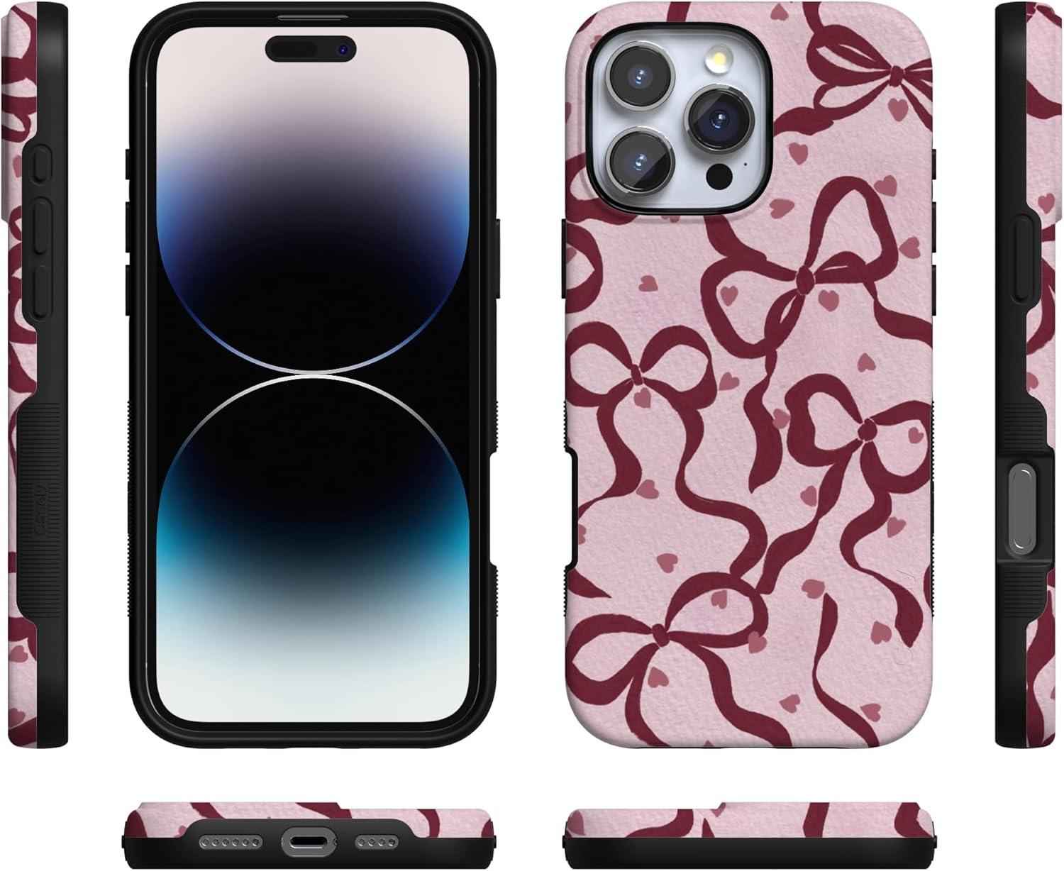 imageCasely iPhone 15 Pro Case Heart Noir Tiny Hearts Bold Protective Design MagSafe Compatible DesignCoquette Crush Bows