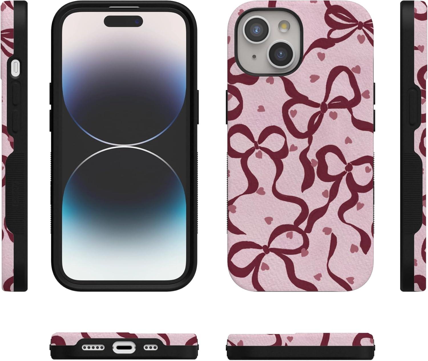 imageCasely iPhone 15 Pro Case Heart Noir Tiny Hearts Bold Protective Design MagSafe Compatible DesignCoquette Crush Bows