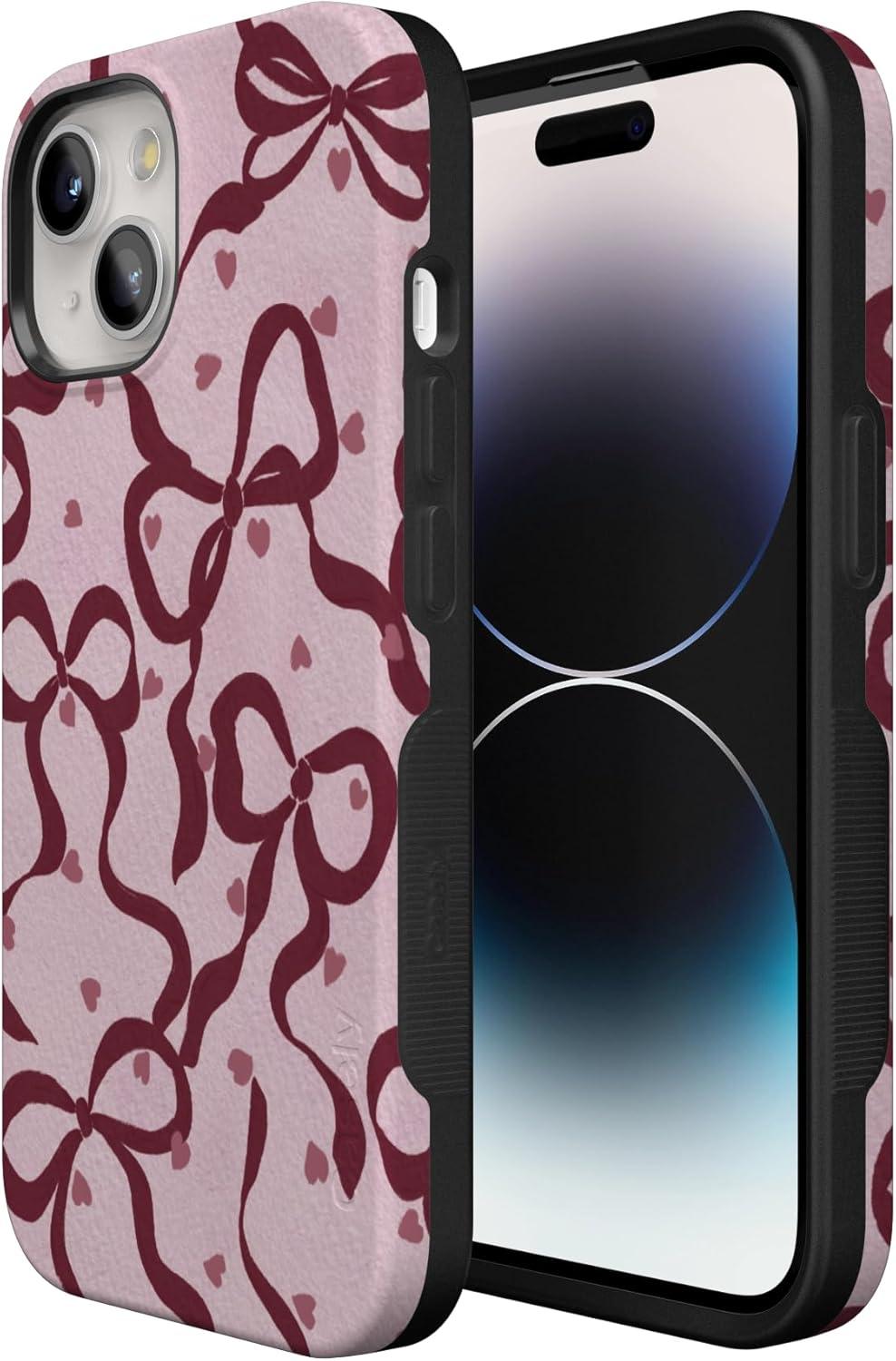 imageCasely iPhone 15 Pro Case Heart Noir Tiny Hearts Bold Protective Design MagSafe Compatible DesignCoquette Crush Bows