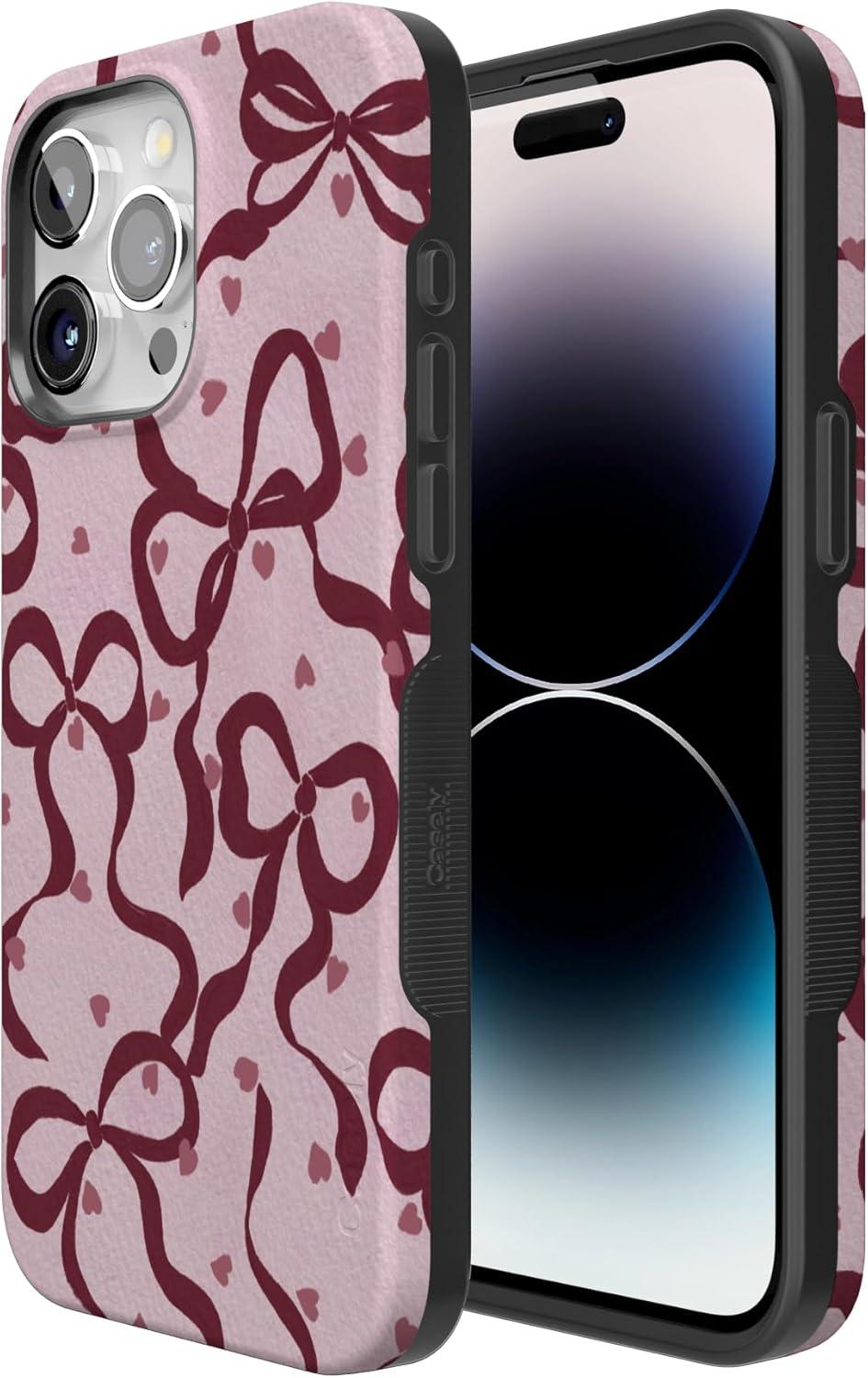 imageCasely iPhone 15 Pro Case Heart Noir Tiny Hearts Bold Protective Design MagSafe Compatible DesignCoquette Crush Bows