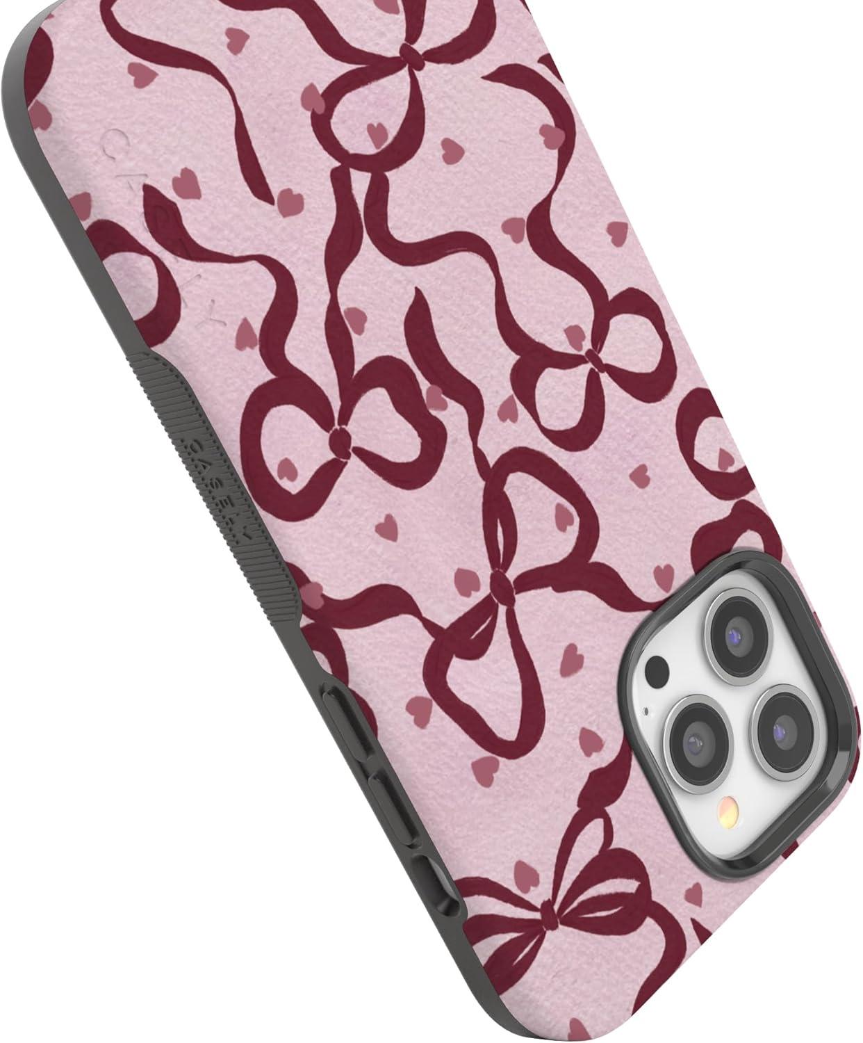 imageCasely iPhone 15 Pro Case Heart Noir Tiny Hearts Bold Protective Design MagSafe Compatible DesignCoquette Crush Bows