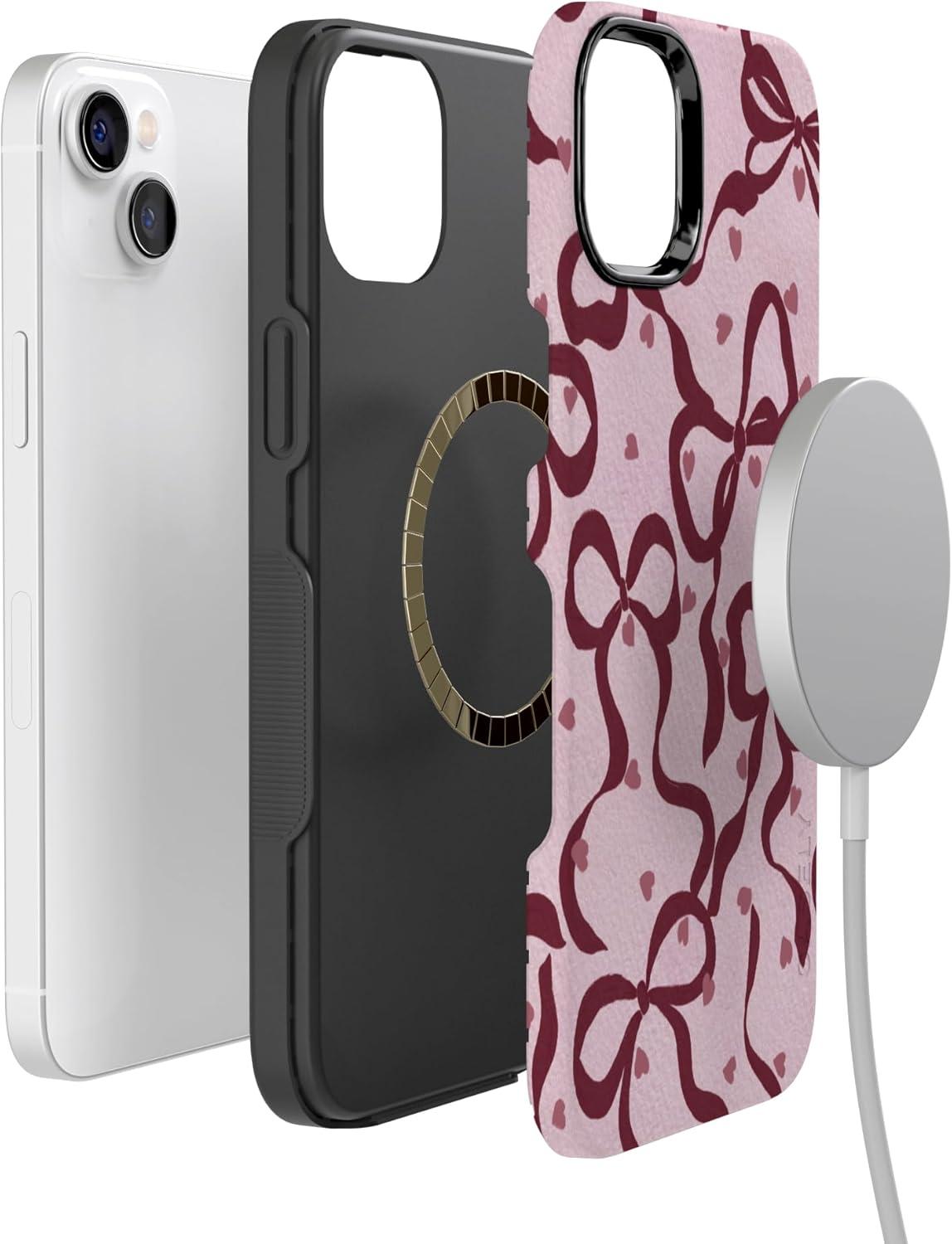 imageCasely iPhone 15 Pro Case Heart Noir Tiny Hearts Bold Protective Design MagSafe Compatible DesignCoquette Crush Bows