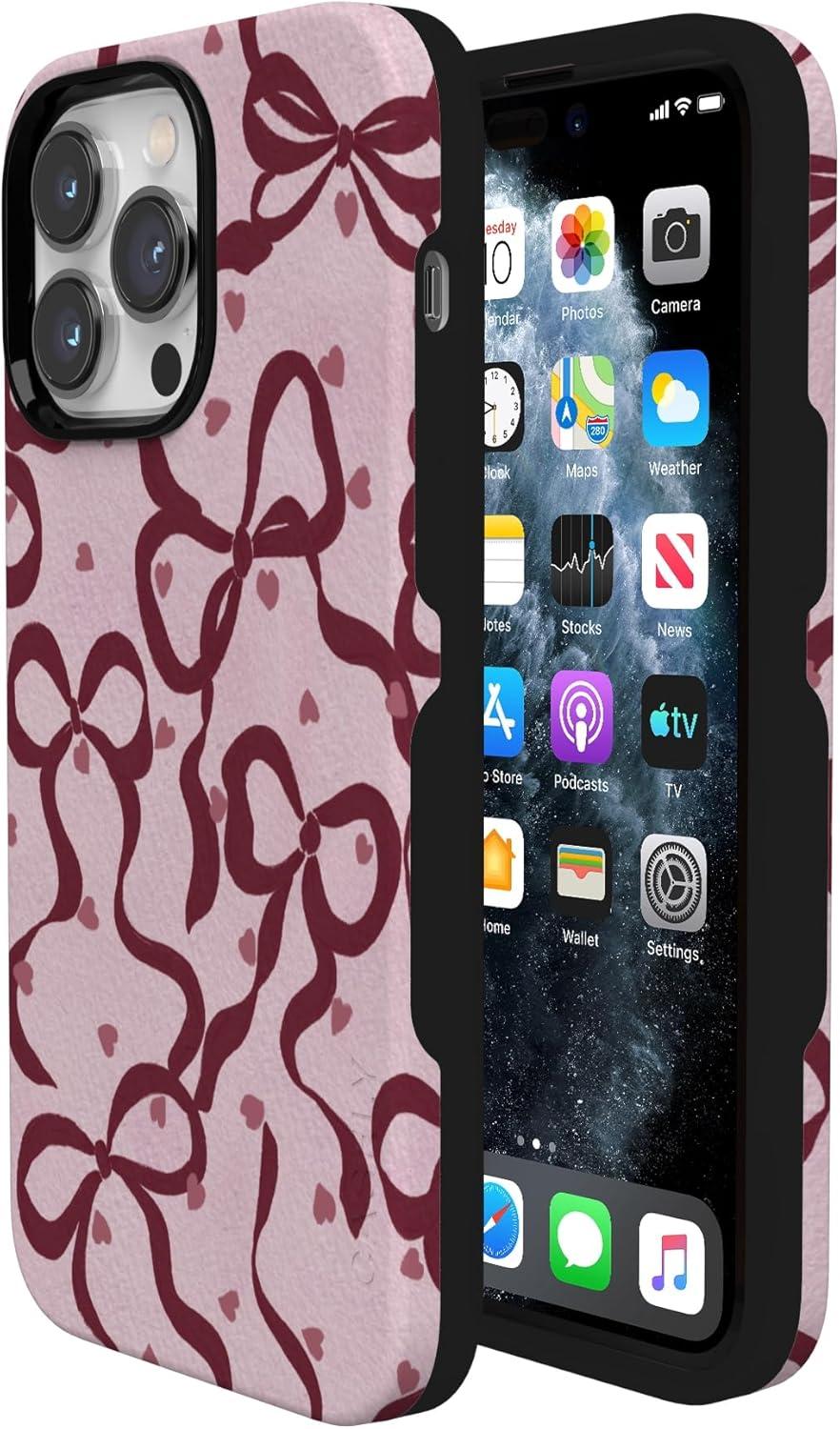 imageCasely iPhone 15 Pro Case Heart Noir Tiny Hearts Bold Protective Design MagSafe Compatible DesignCoquette Crush Bows