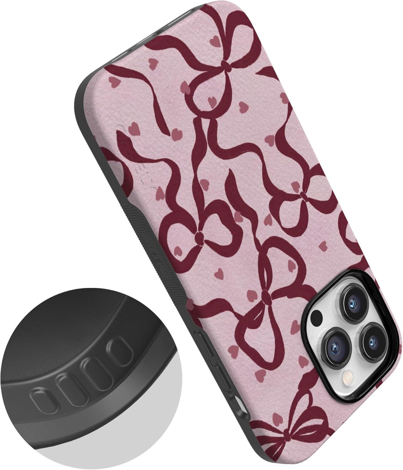 imageCasely iPhone 15 Pro Case Heart Noir Tiny Hearts Bold Protective Design MagSafe Compatible DesignCoquette Crush Bows