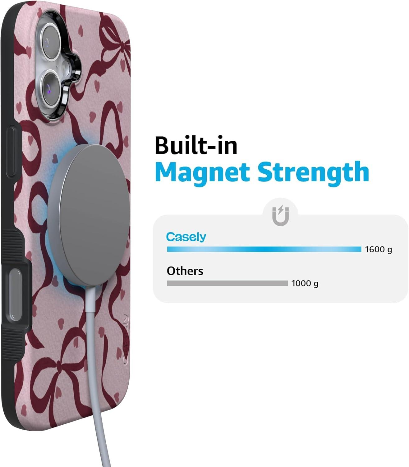 imageCasely iPhone 15 Pro Case Heart Noir Tiny Hearts Bold Protective Design MagSafe Compatible DesignCoquette Crush Bows