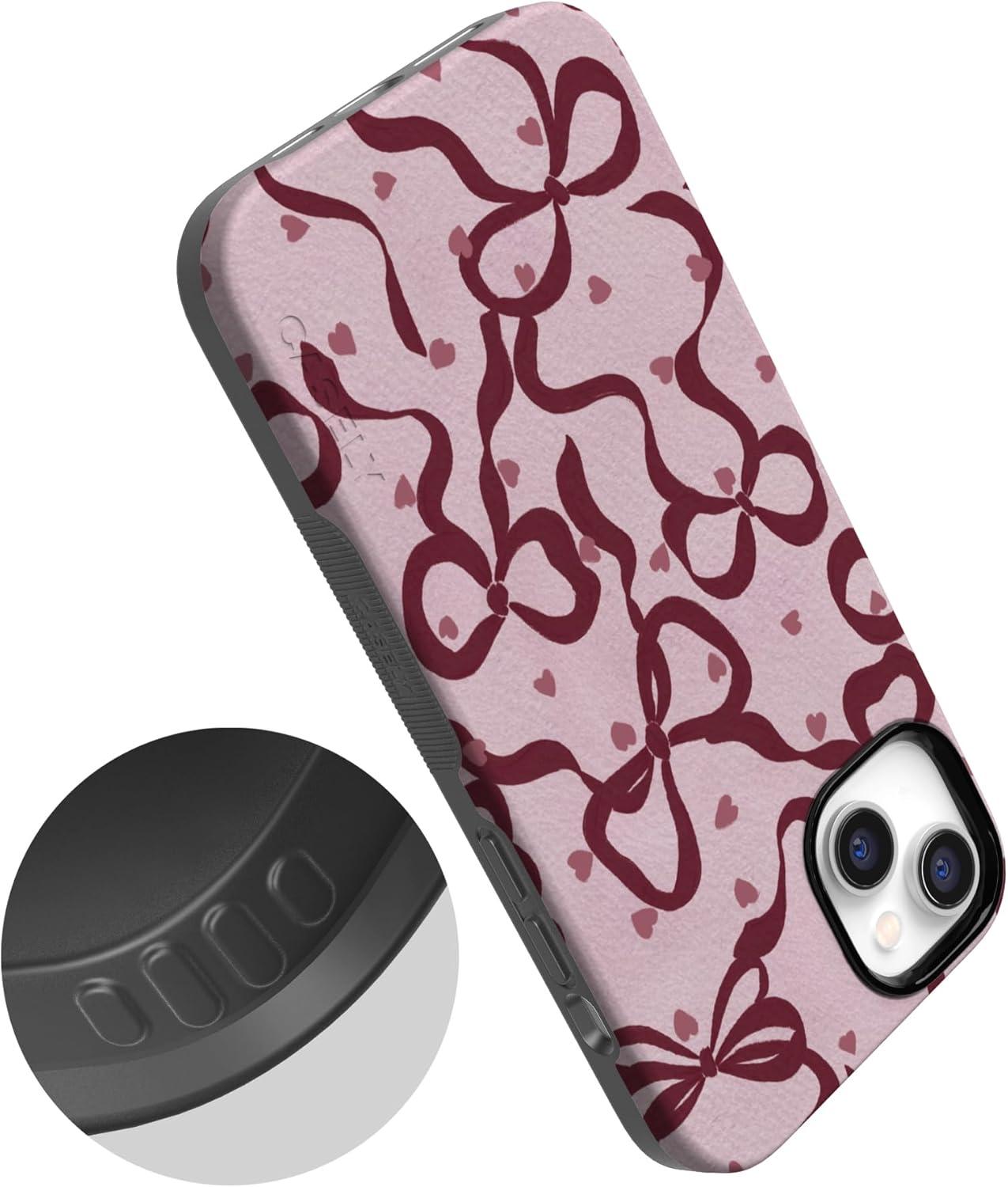 imageCasely iPhone 15 Pro Case Heart Noir Tiny Hearts Bold Protective Design MagSafe Compatible DesignCoquette Crush Bows