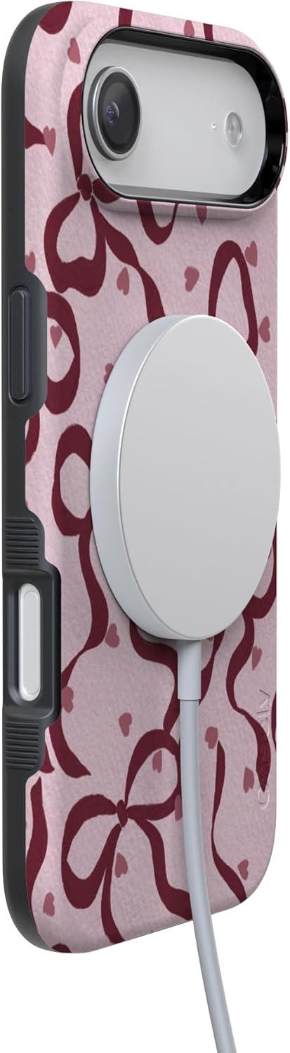 imageCasely iPhone 15 Pro Case Heart Noir Tiny Hearts Bold Protective Design MagSafe Compatible DesignCoquette Crush Bows