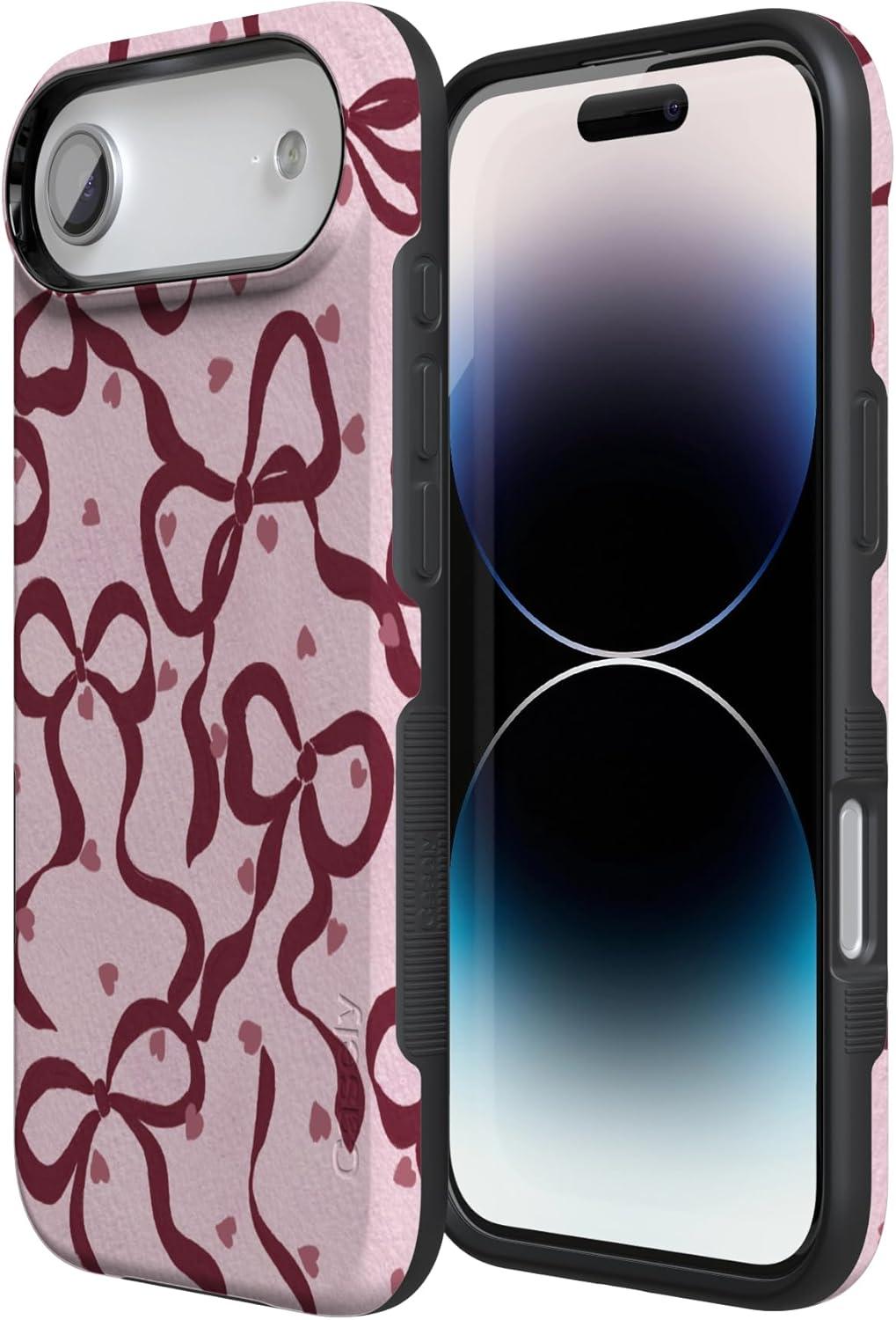 imageCasely iPhone 15 Pro Case Heart Noir Tiny Hearts Bold Protective Design MagSafe Compatible DesignCoquette Crush Bows