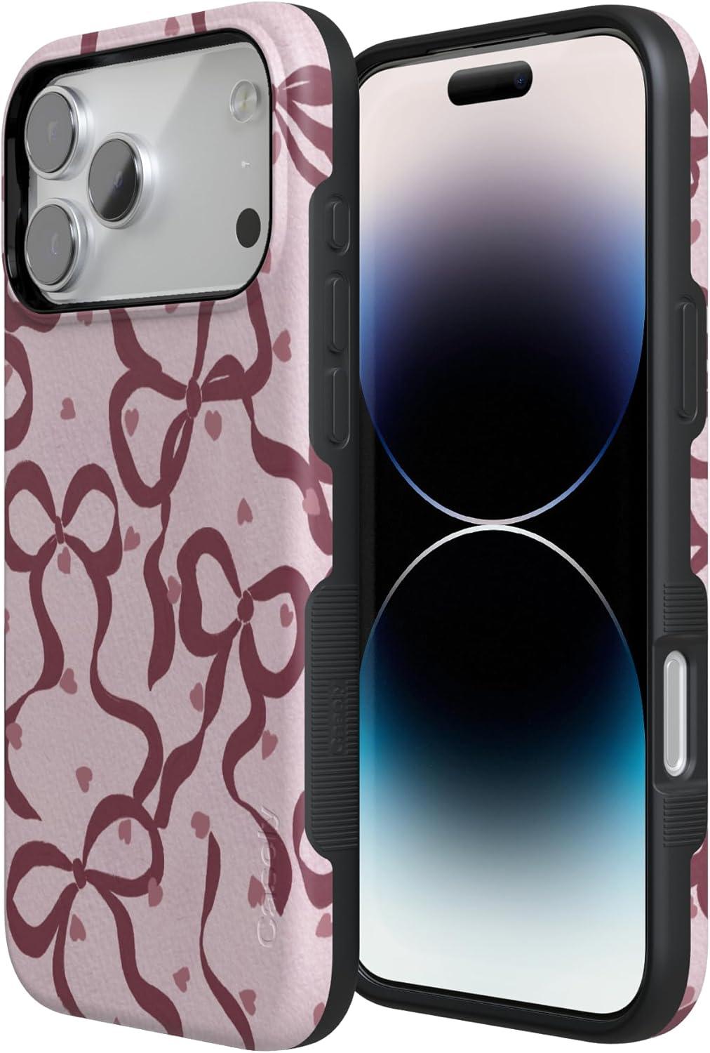 imageCasely iPhone 15 Pro Case Heart Noir Tiny Hearts Bold Protective Design MagSafe Compatible DesignCoquette Crush Bows