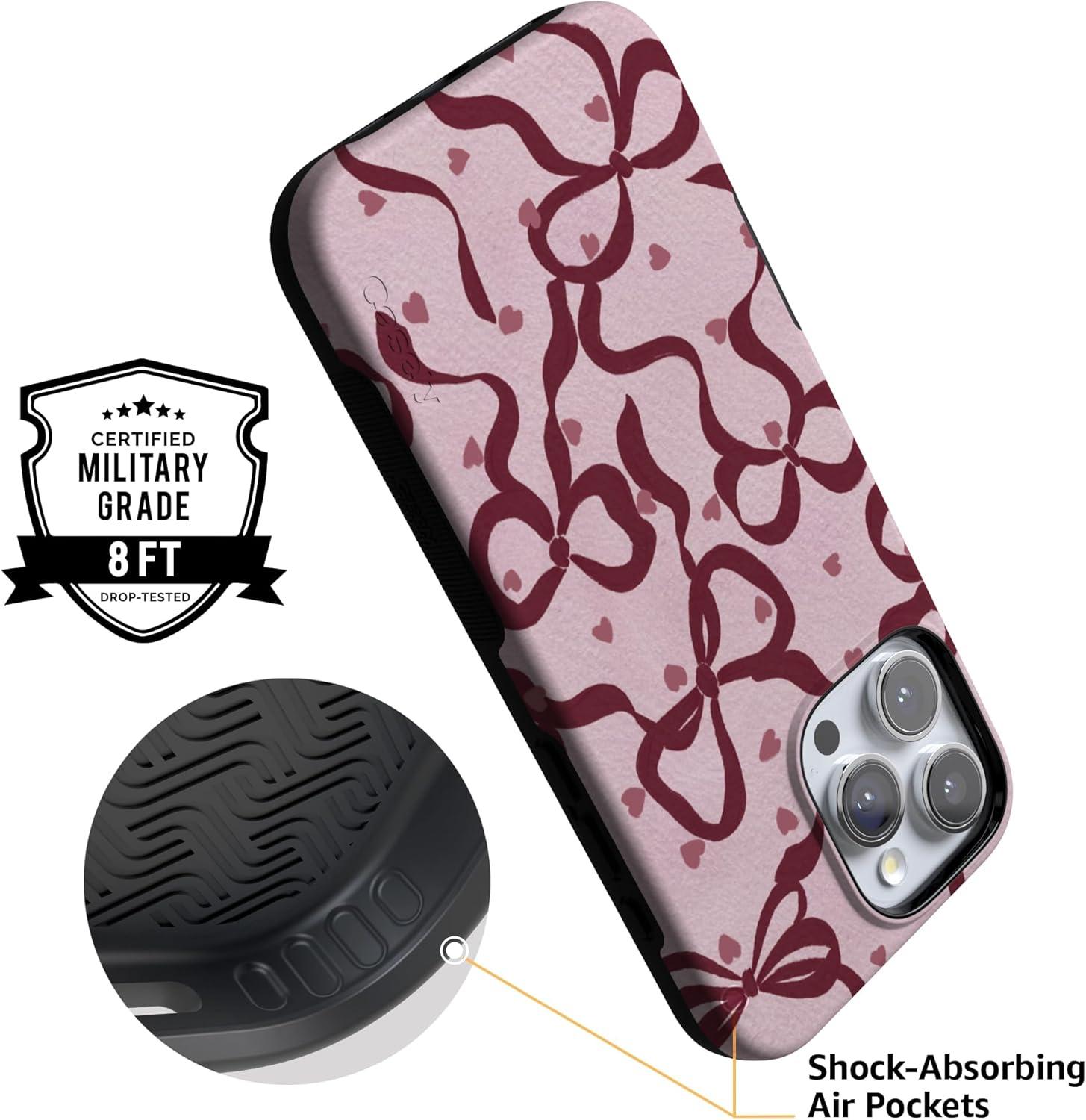 imageCasely iPhone 15 Pro Case Heart Noir Tiny Hearts Bold Protective Design MagSafe Compatible DesignCoquette Crush Bows