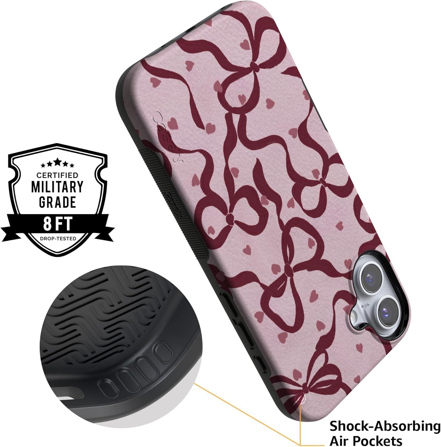 imageCasely iPhone 15 Pro Case Heart Noir Tiny Hearts Bold Protective Design MagSafe Compatible DesignCoquette Crush Bows