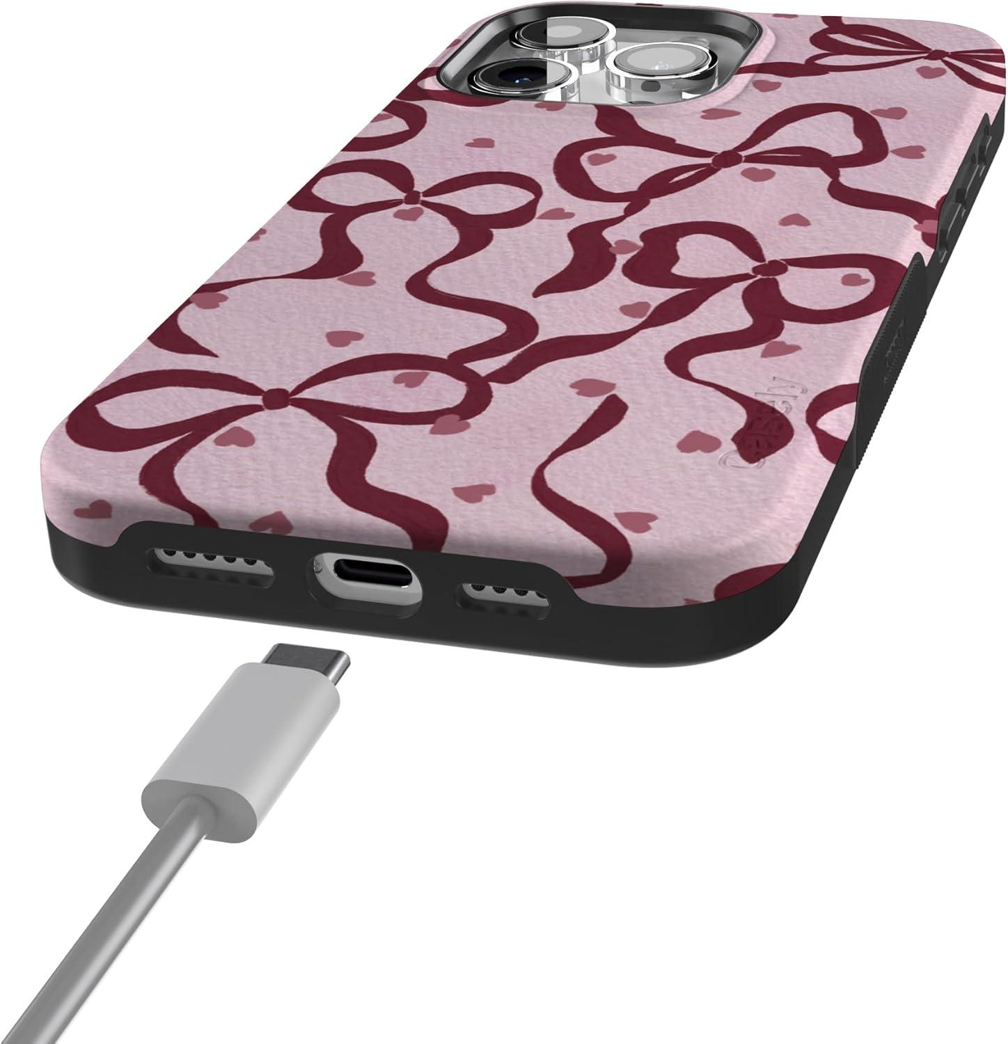 imageCasely iPhone 15 Pro Case Heart Noir Tiny Hearts Bold Protective Design MagSafe Compatible DesignCoquette Crush Bows