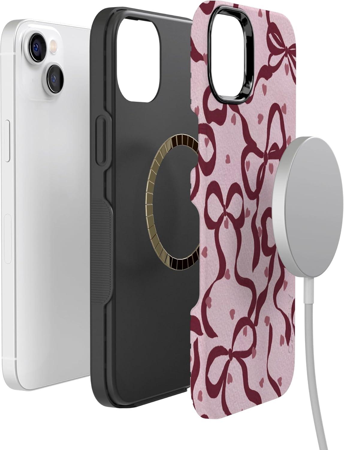 imageCasely iPhone 15 Pro Case Heart Noir Tiny Hearts Bold Protective Design MagSafe Compatible DesignCoquette Crush Bows