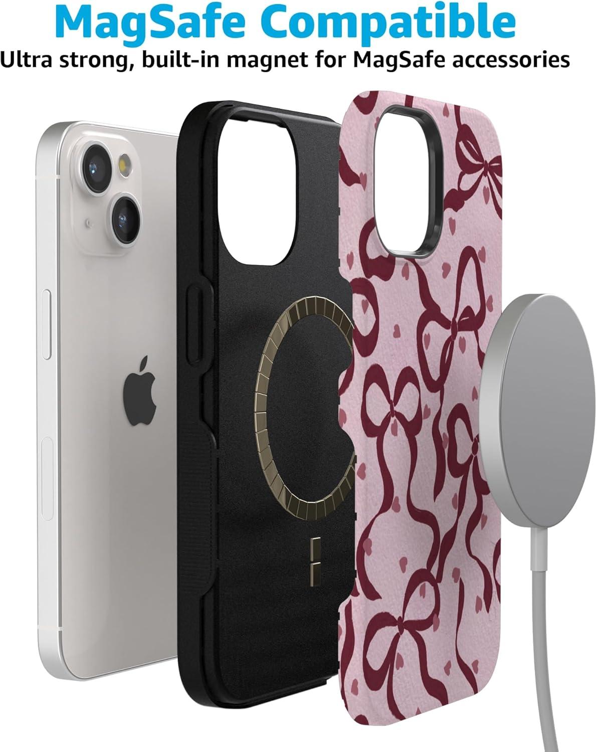 imageCasely iPhone 15 Pro Case Heart Noir Tiny Hearts Bold Protective Design MagSafe Compatible DesignCoquette Crush Bows