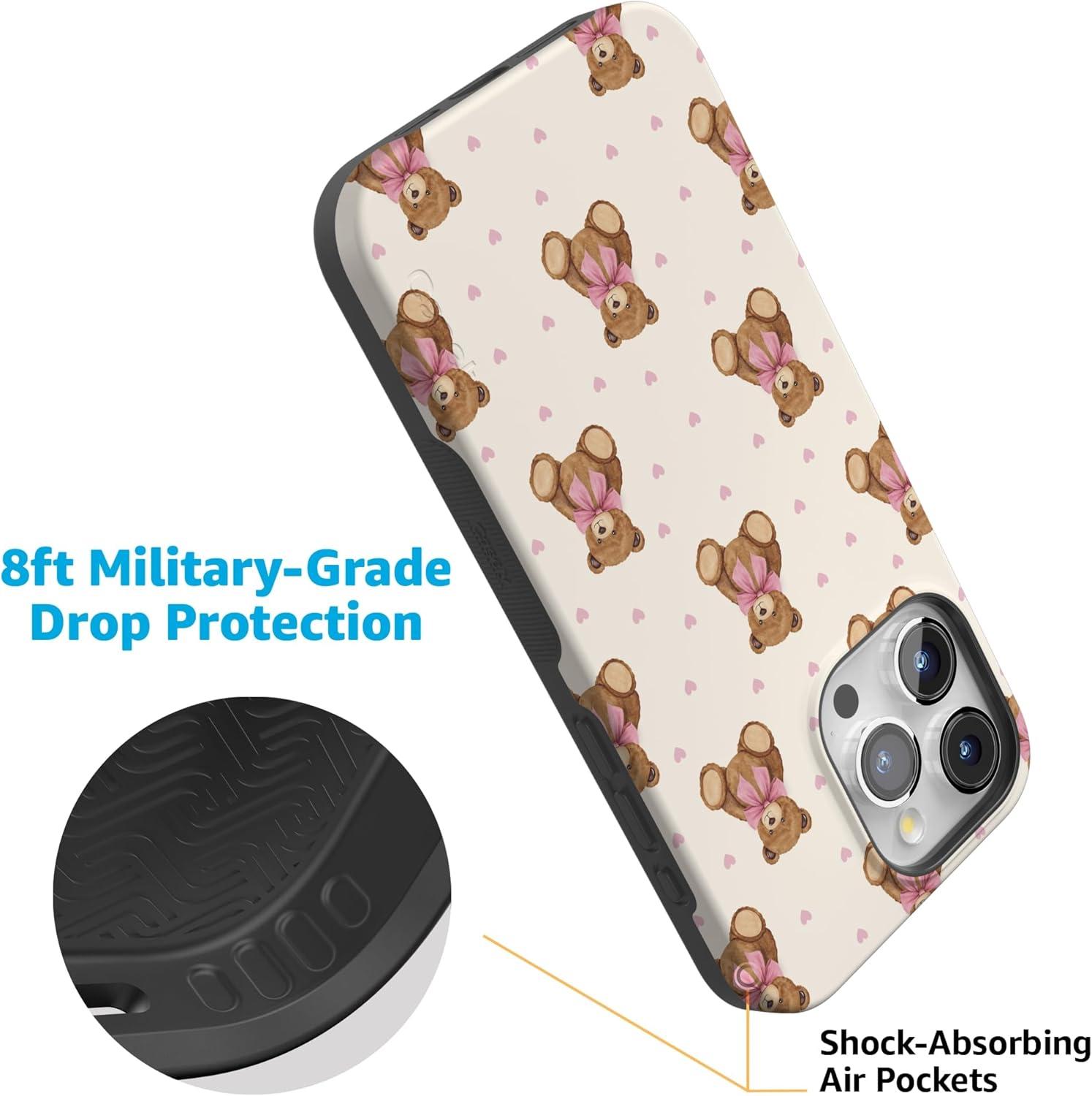 imageCasely iPhone 15 Pro Case Heart Noir Tiny Hearts Bold Protective Design MagSafe Compatible DesignCuddle Club Teddy Bear