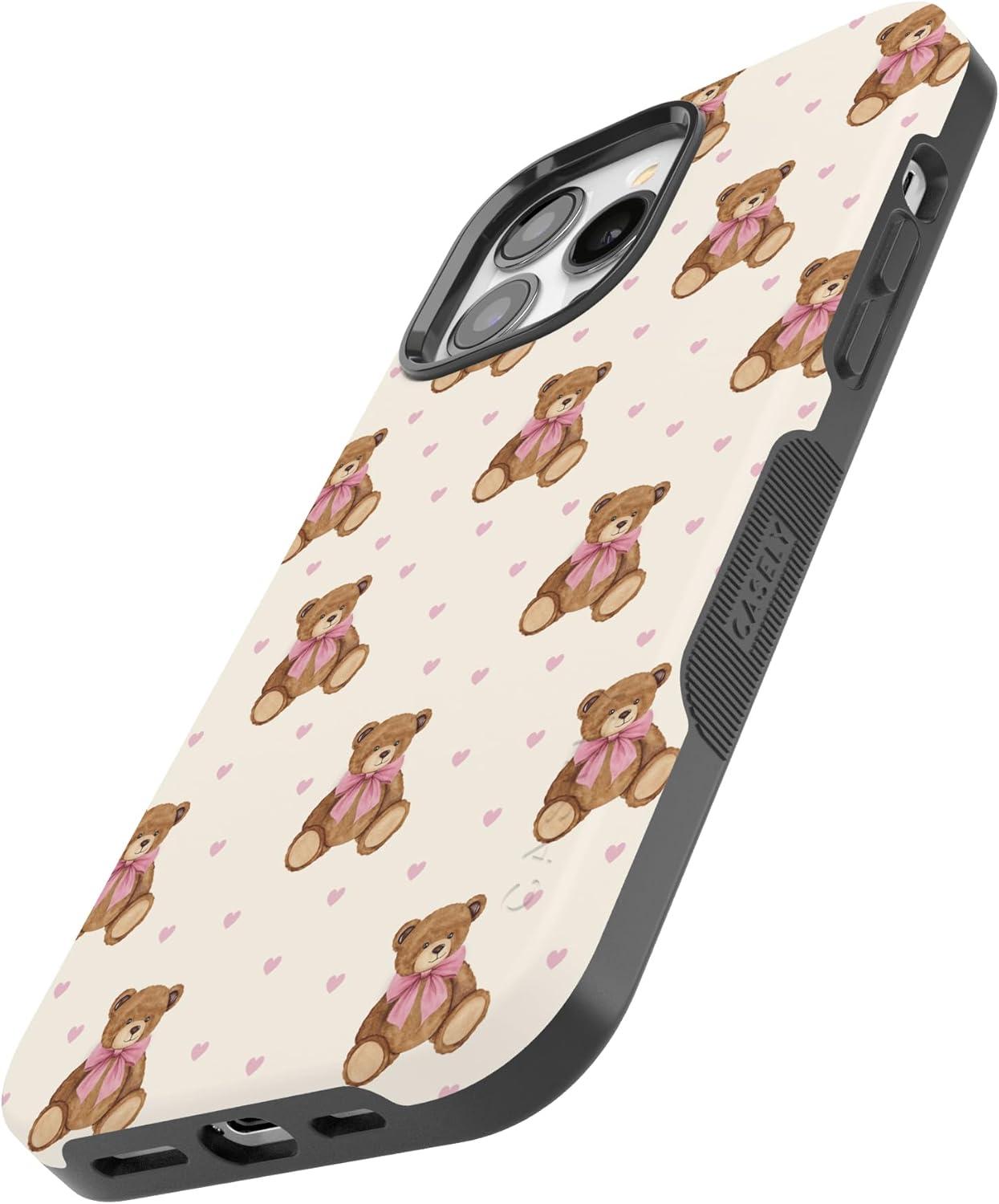 imageCasely iPhone 15 Pro Case Heart Noir Tiny Hearts Bold Protective Design MagSafe Compatible DesignCuddle Club Teddy Bear