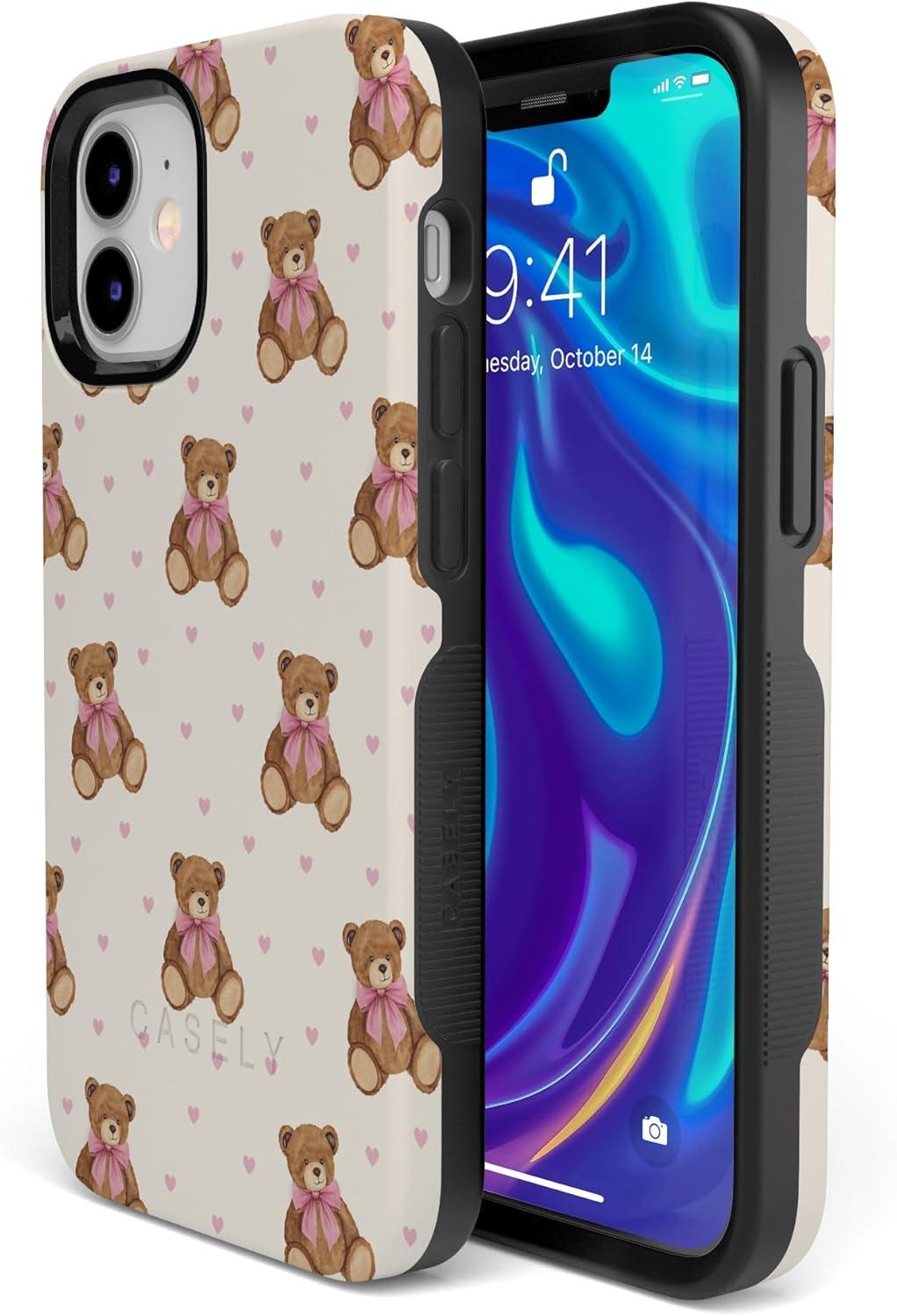 imageCasely iPhone 15 Pro Case Heart Noir Tiny Hearts Bold Protective Design MagSafe Compatible DesignCuddle Club Teddy Bear