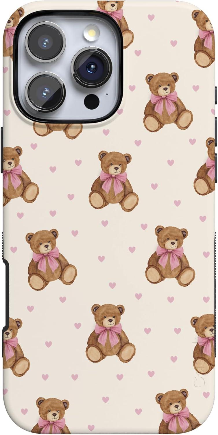 imageCasely iPhone 15 Pro Case Heart Noir Tiny Hearts Bold Protective Design MagSafe Compatible DesignCuddle Club Teddy Bear