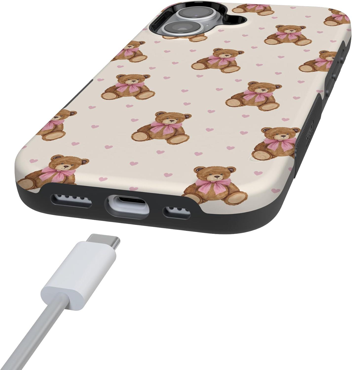 imageCasely iPhone 15 Pro Case Heart Noir Tiny Hearts Bold Protective Design MagSafe Compatible DesignCuddle Club Teddy Bear