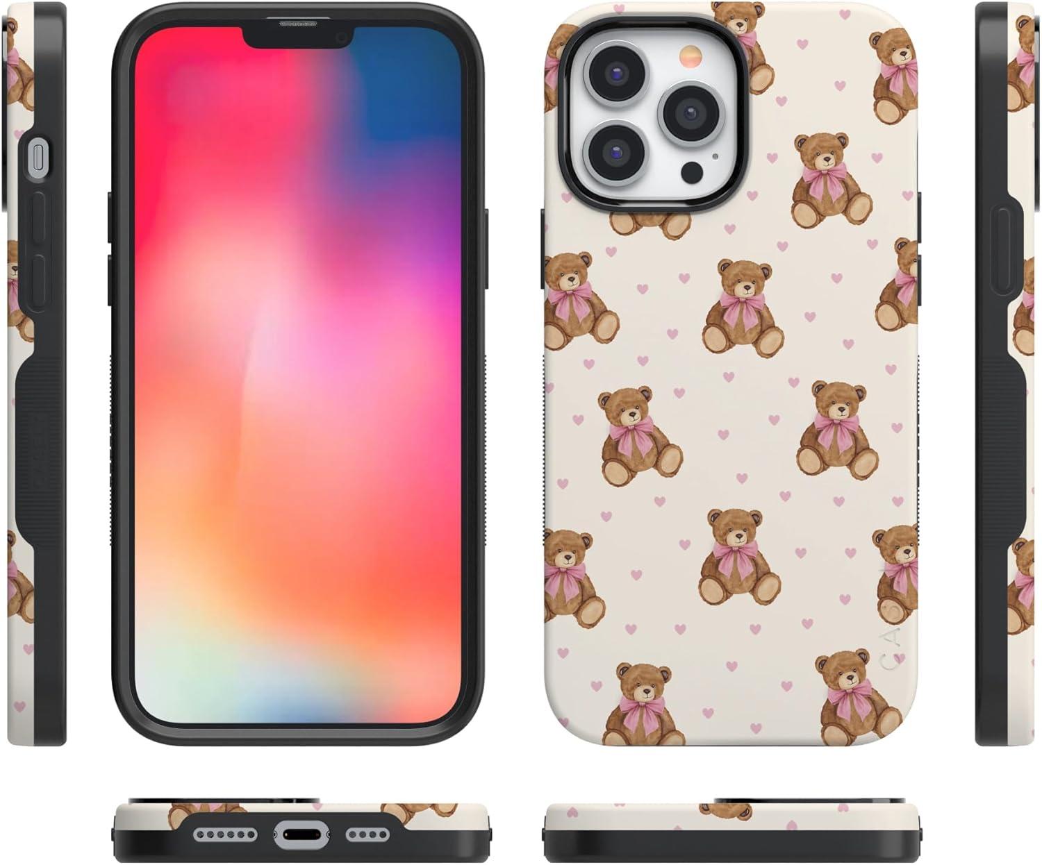 imageCasely iPhone 15 Pro Case Heart Noir Tiny Hearts Bold Protective Design MagSafe Compatible DesignCuddle Club Teddy Bear