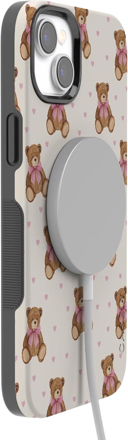 imageCasely iPhone 15 Pro Case Heart Noir Tiny Hearts Bold Protective Design MagSafe Compatible DesignCuddle Club Teddy Bear