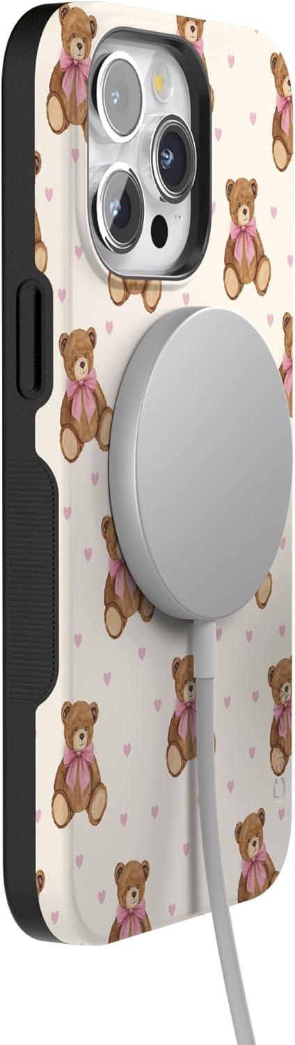 imageCasely iPhone 15 Pro Case Heart Noir Tiny Hearts Bold Protective Design MagSafe Compatible DesignCuddle Club Teddy Bear