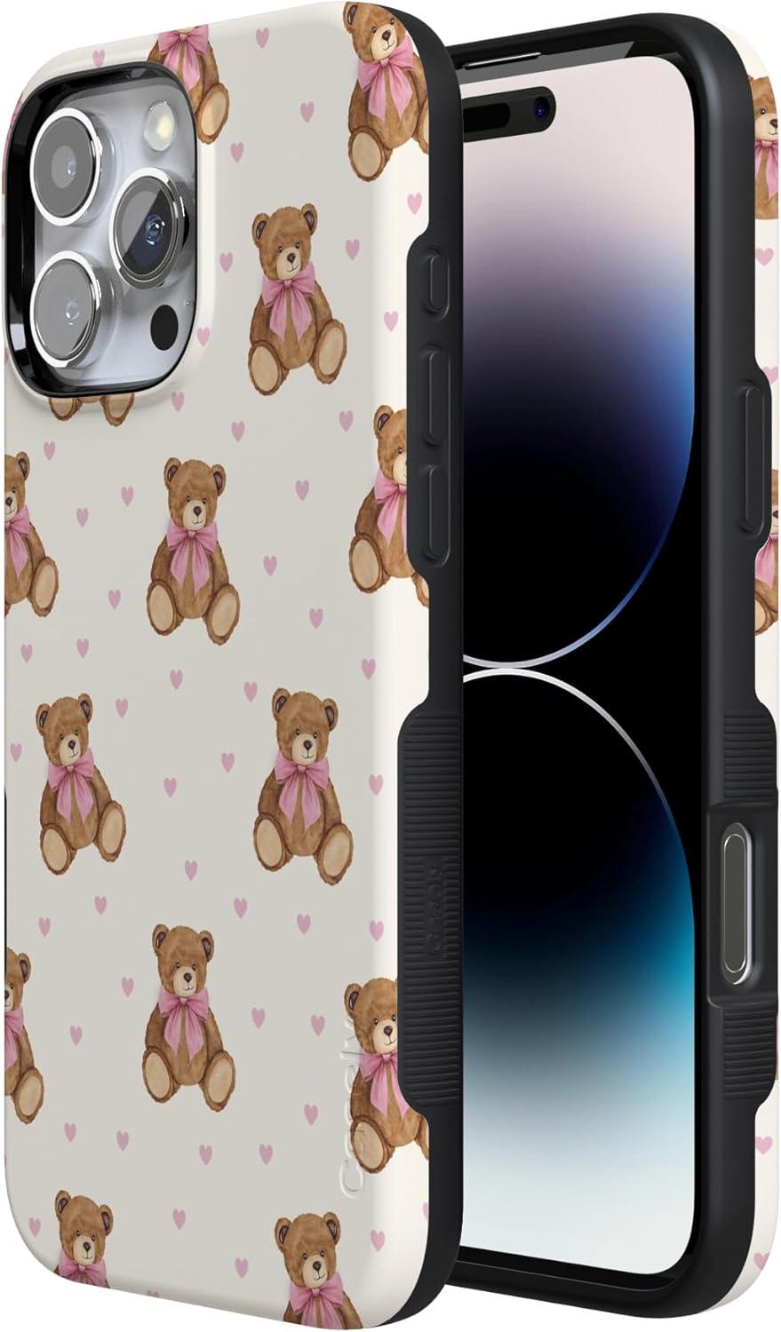 imageCasely iPhone 15 Pro Case Heart Noir Tiny Hearts Bold Protective Design MagSafe Compatible DesignCuddle Club Teddy Bear