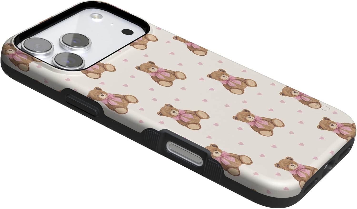 imageCasely iPhone 15 Pro Case Heart Noir Tiny Hearts Bold Protective Design MagSafe Compatible DesignCuddle Club Teddy Bear