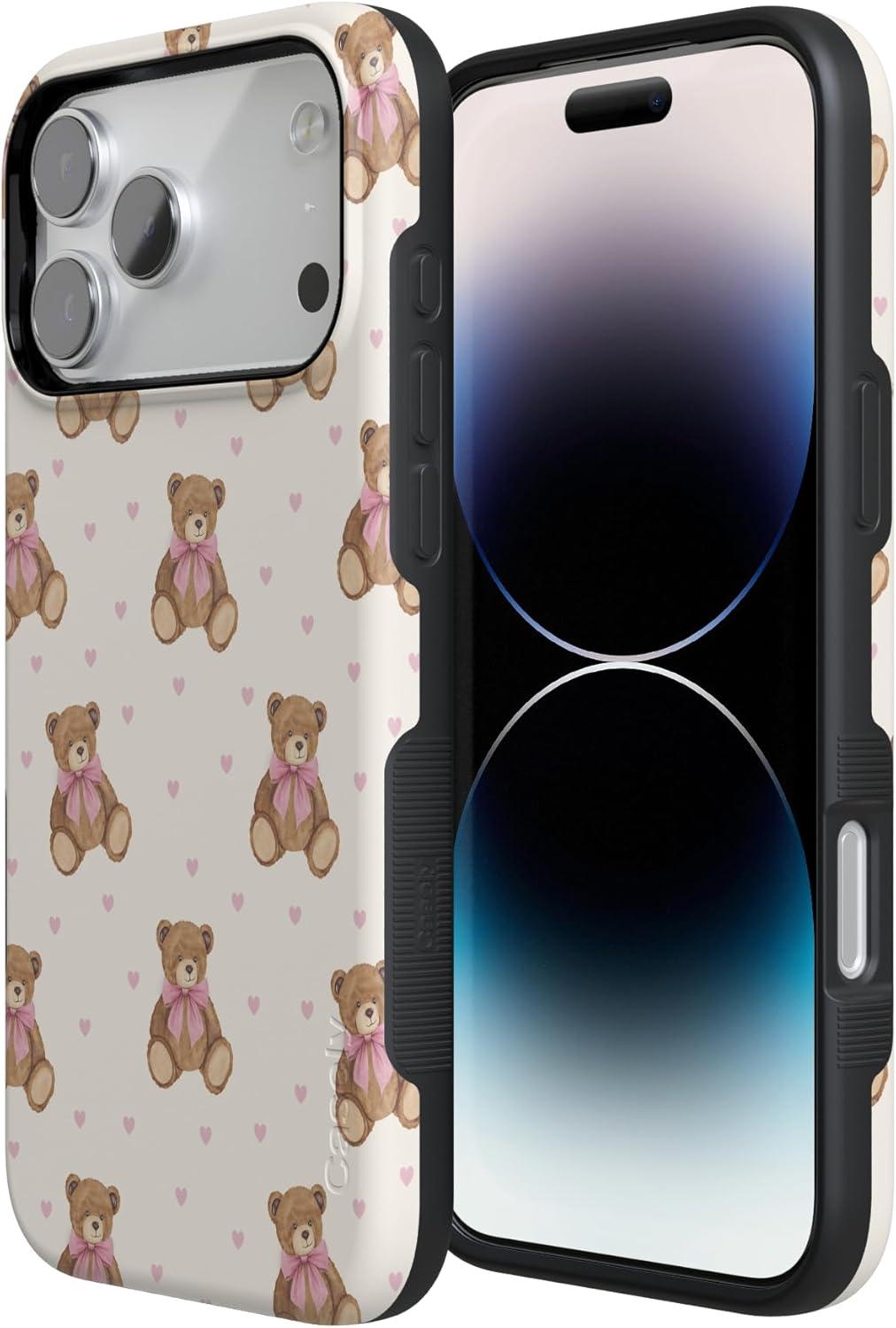 imageCasely iPhone 15 Pro Case Heart Noir Tiny Hearts Bold Protective Design MagSafe Compatible DesignCuddle Club Teddy Bear