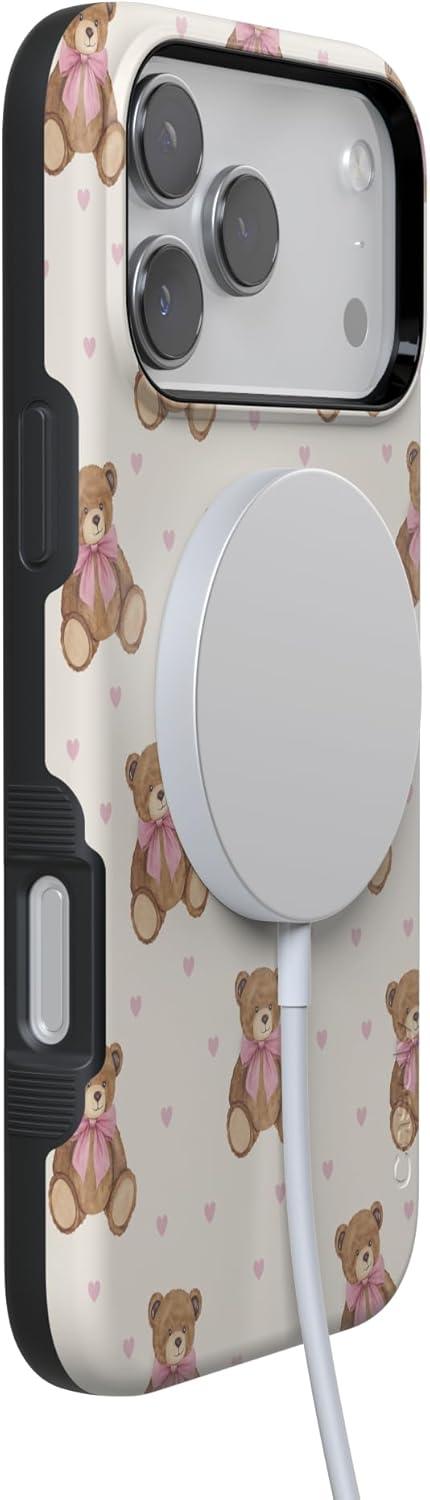 imageCasely iPhone 15 Pro Case Heart Noir Tiny Hearts Bold Protective Design MagSafe Compatible DesignCuddle Club Teddy Bear