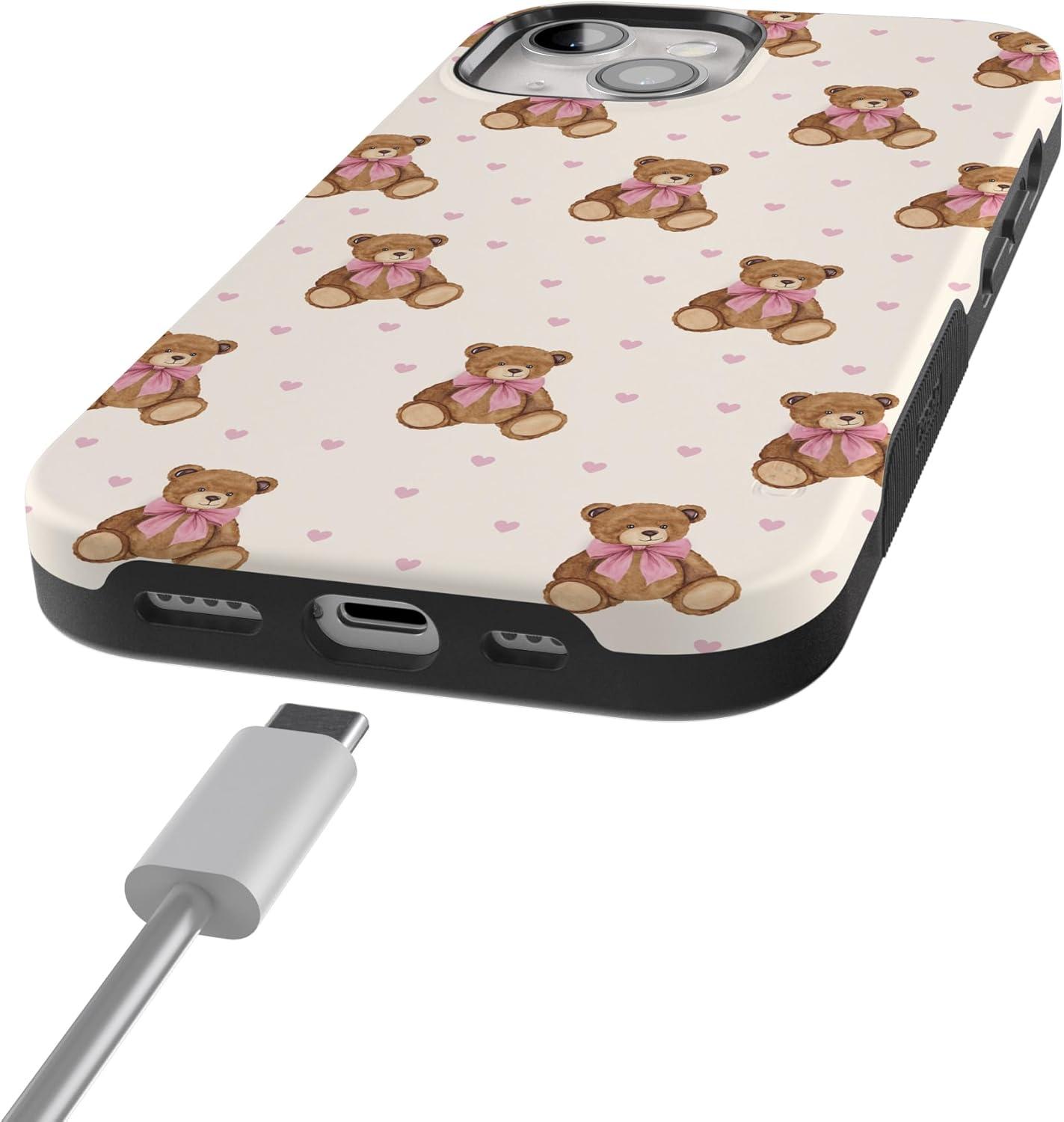 imageCasely iPhone 15 Pro Case Heart Noir Tiny Hearts Bold Protective Design MagSafe Compatible DesignCuddle Club Teddy Bear