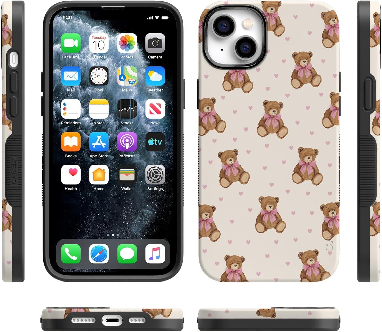 imageCasely iPhone 15 Pro Case Heart Noir Tiny Hearts Bold Protective Design MagSafe Compatible DesignCuddle Club Teddy Bear