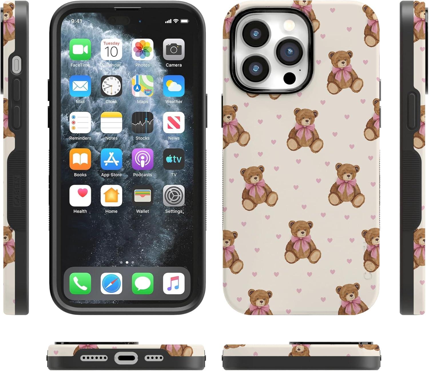 imageCasely iPhone 15 Pro Case Heart Noir Tiny Hearts Bold Protective Design MagSafe Compatible DesignCuddle Club Teddy Bear