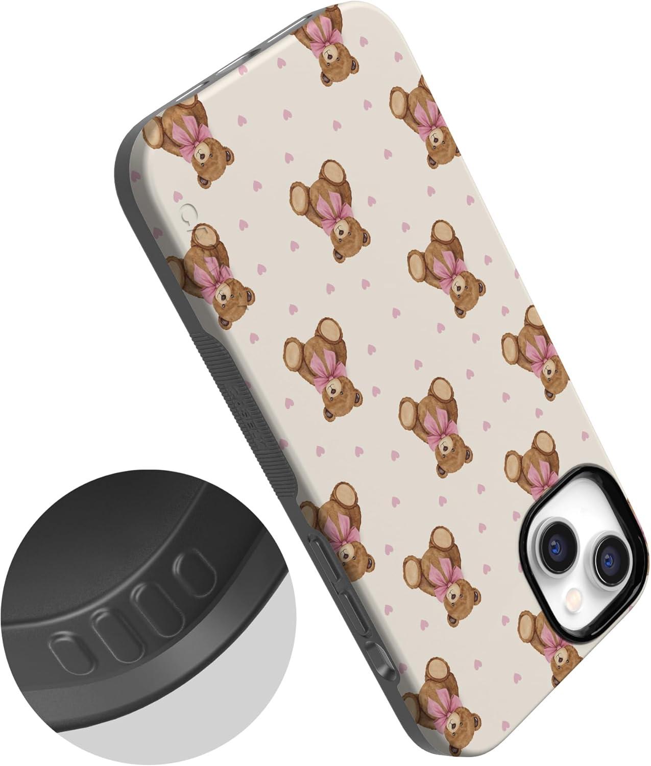 imageCasely iPhone 15 Pro Case Heart Noir Tiny Hearts Bold Protective Design MagSafe Compatible DesignCuddle Club Teddy Bear