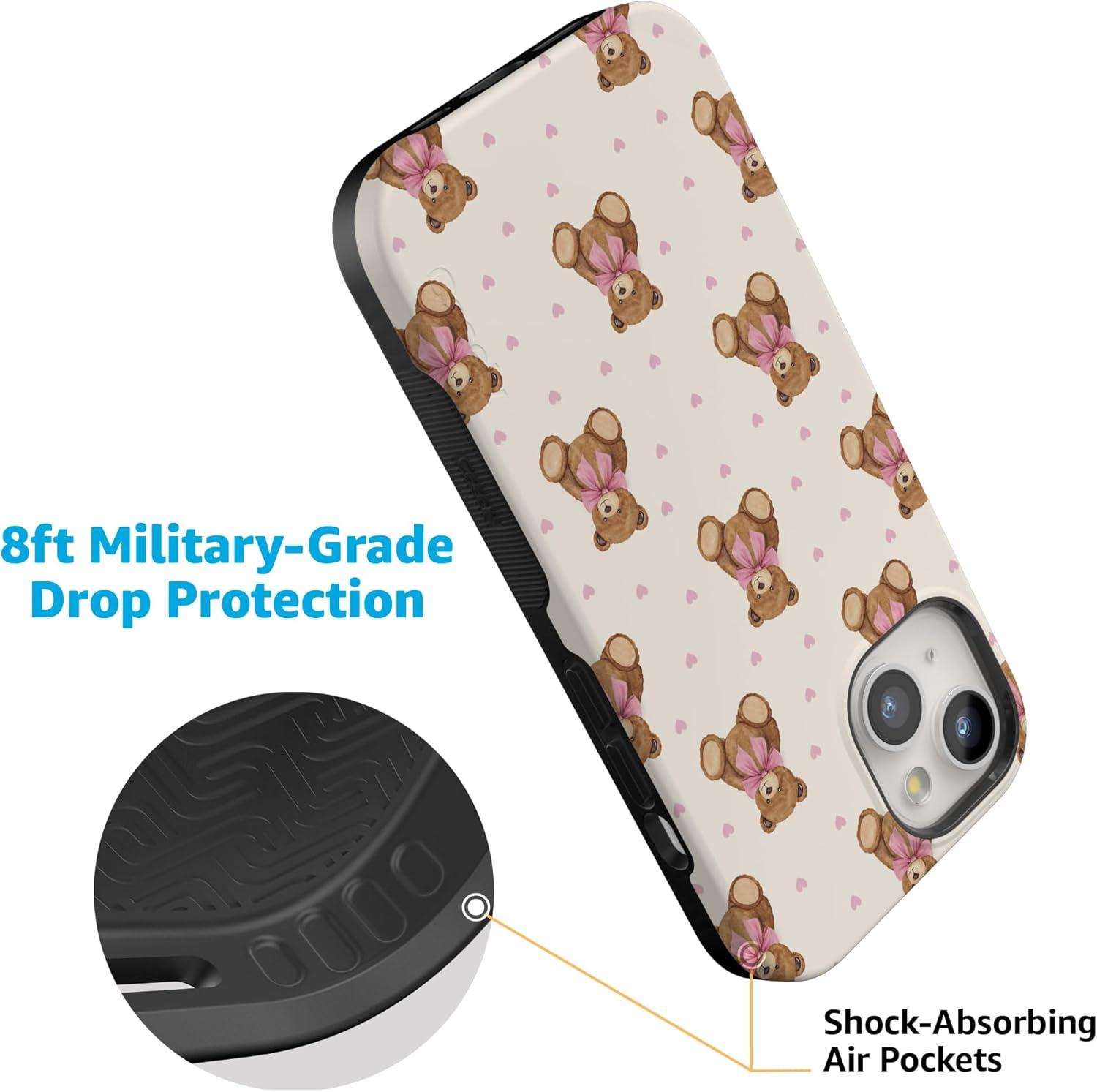 imageCasely iPhone 15 Pro Case Heart Noir Tiny Hearts Bold Protective Design MagSafe Compatible DesignCuddle Club Teddy Bear