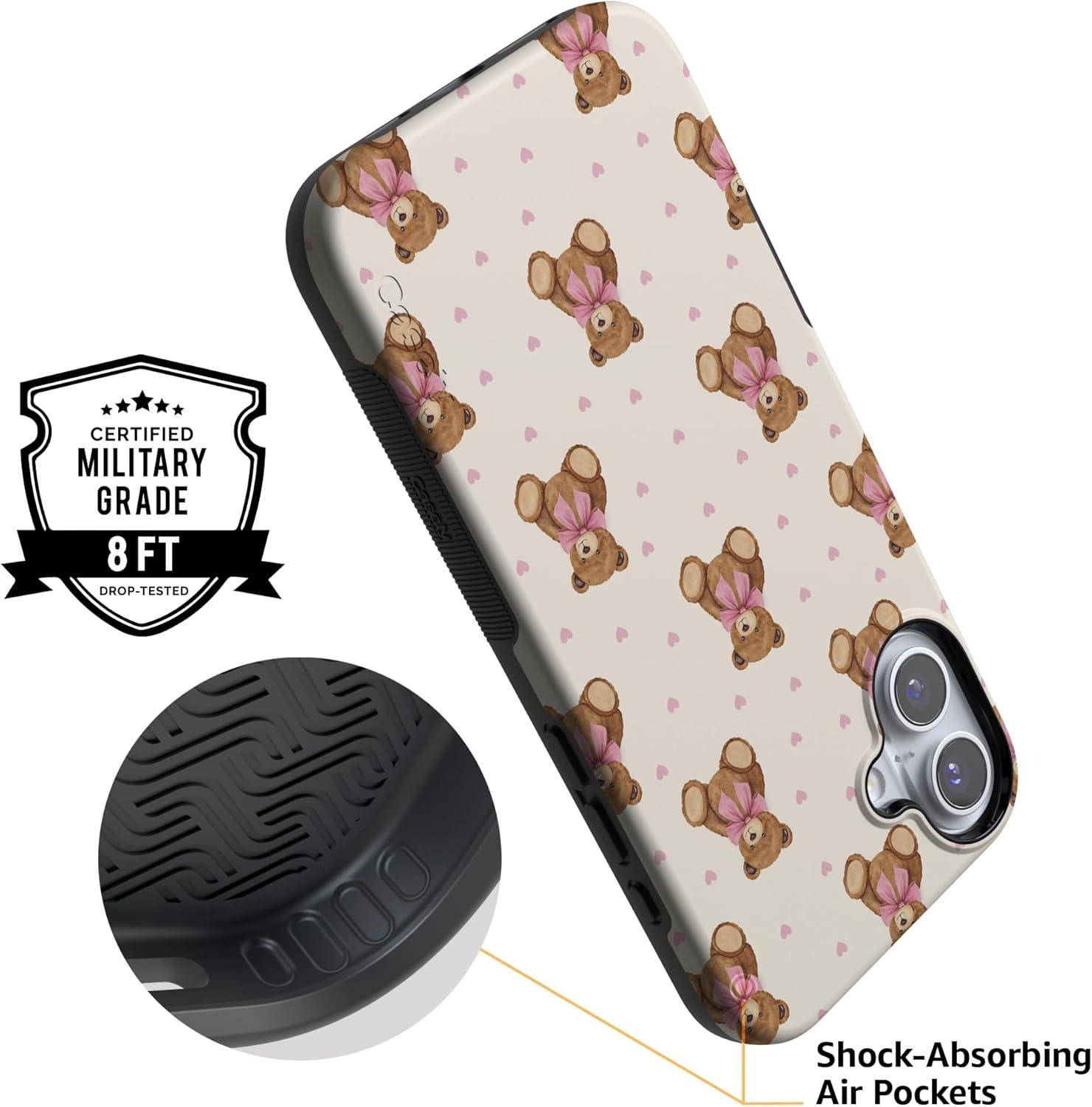 imageCasely iPhone 15 Pro Case Heart Noir Tiny Hearts Bold Protective Design MagSafe Compatible DesignCuddle Club Teddy Bear