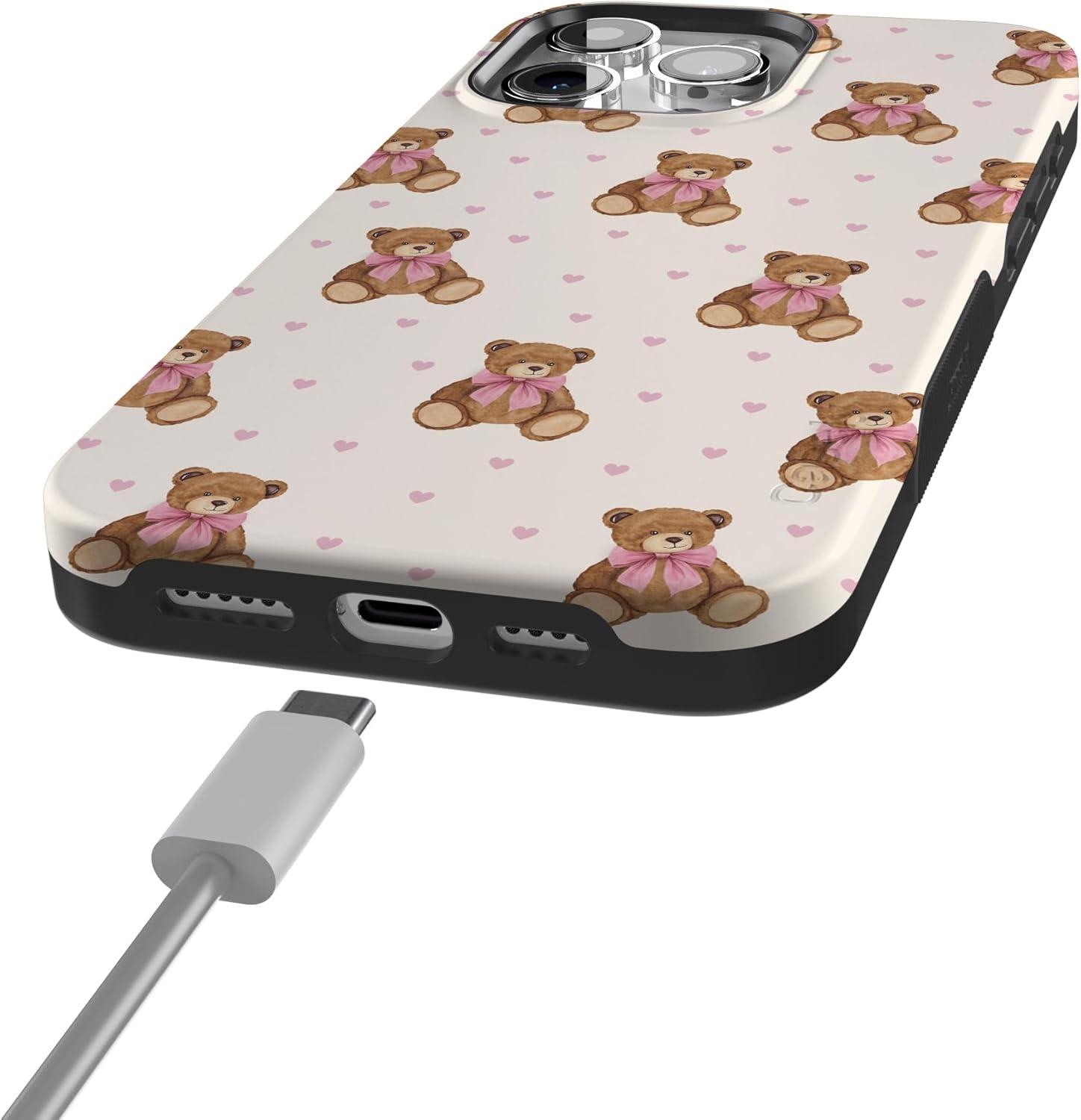 imageCasely iPhone 15 Pro Case Heart Noir Tiny Hearts Bold Protective Design MagSafe Compatible DesignCuddle Club Teddy Bear