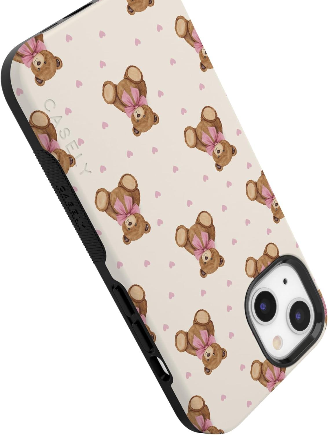imageCasely iPhone 15 Pro Case Heart Noir Tiny Hearts Bold Protective Design MagSafe Compatible DesignCuddle Club Teddy Bear