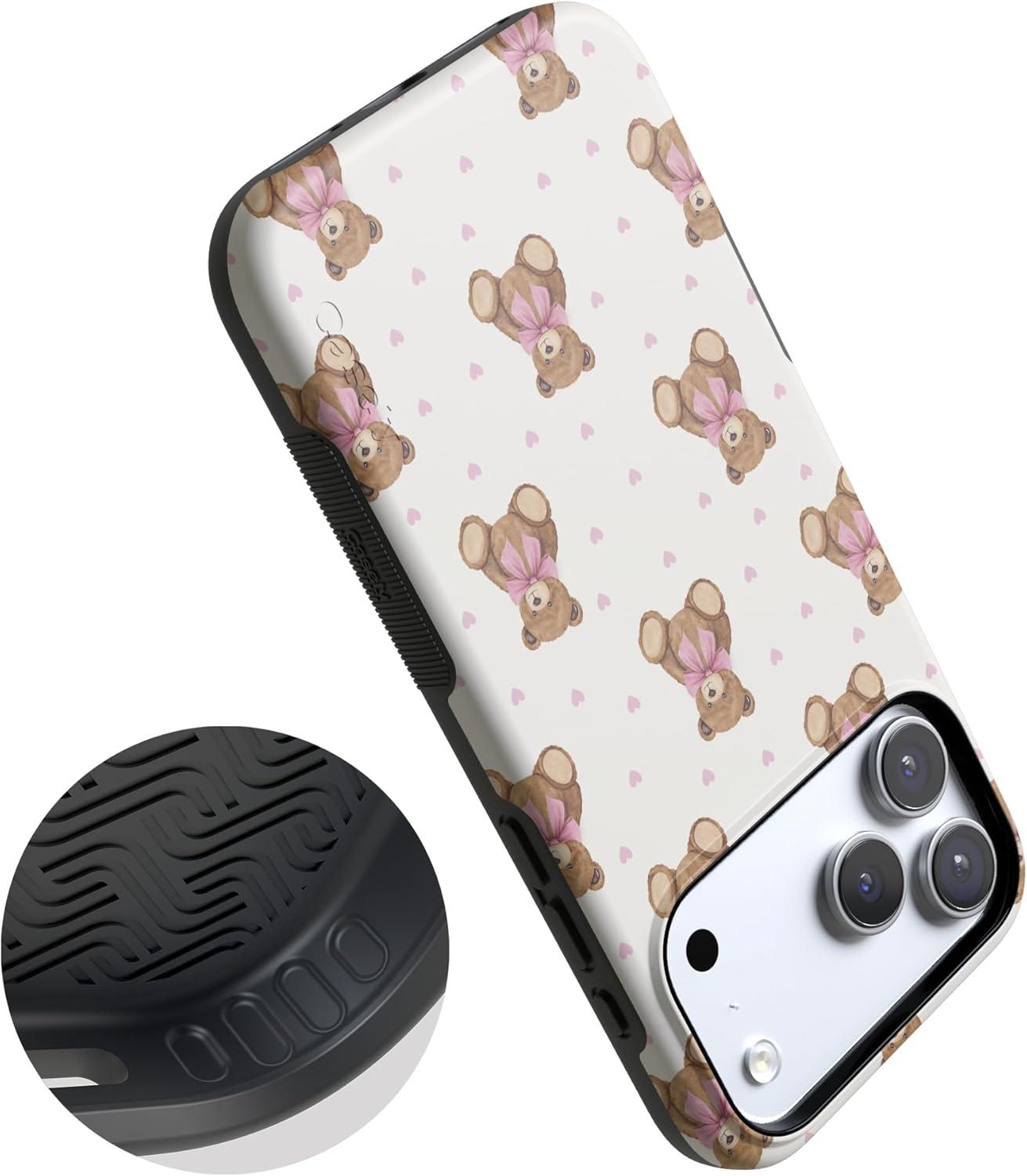 imageCasely iPhone 15 Pro Case Heart Noir Tiny Hearts Bold Protective Design MagSafe Compatible DesignCuddle Club Teddy Bear