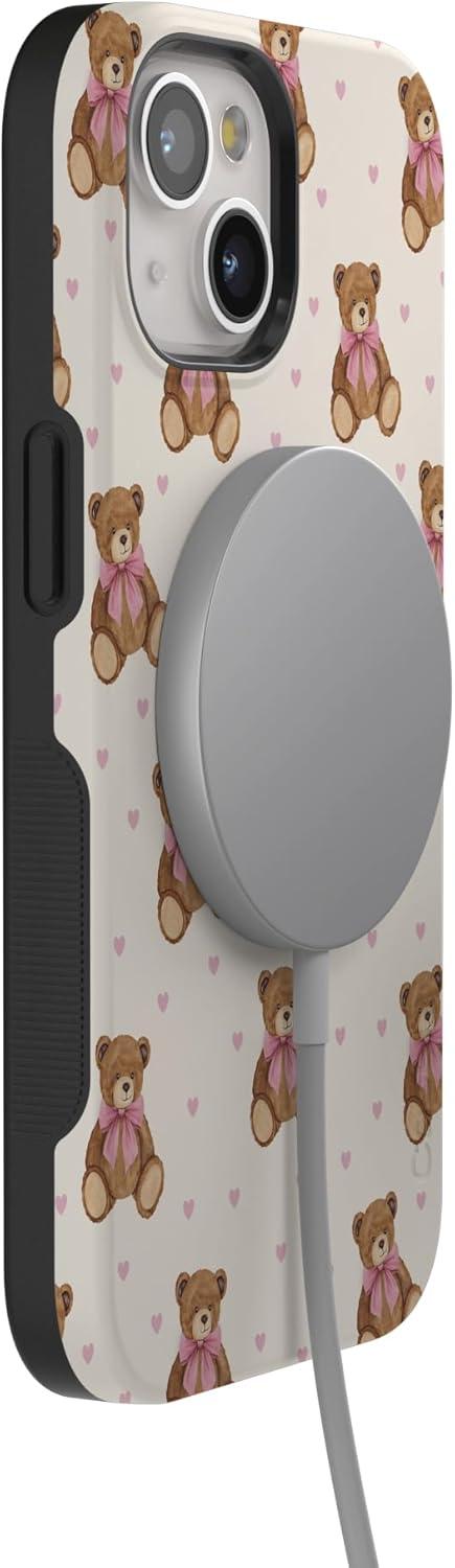 imageCasely iPhone 15 Pro Case Heart Noir Tiny Hearts Bold Protective Design MagSafe Compatible DesignCuddle Club Teddy Bear