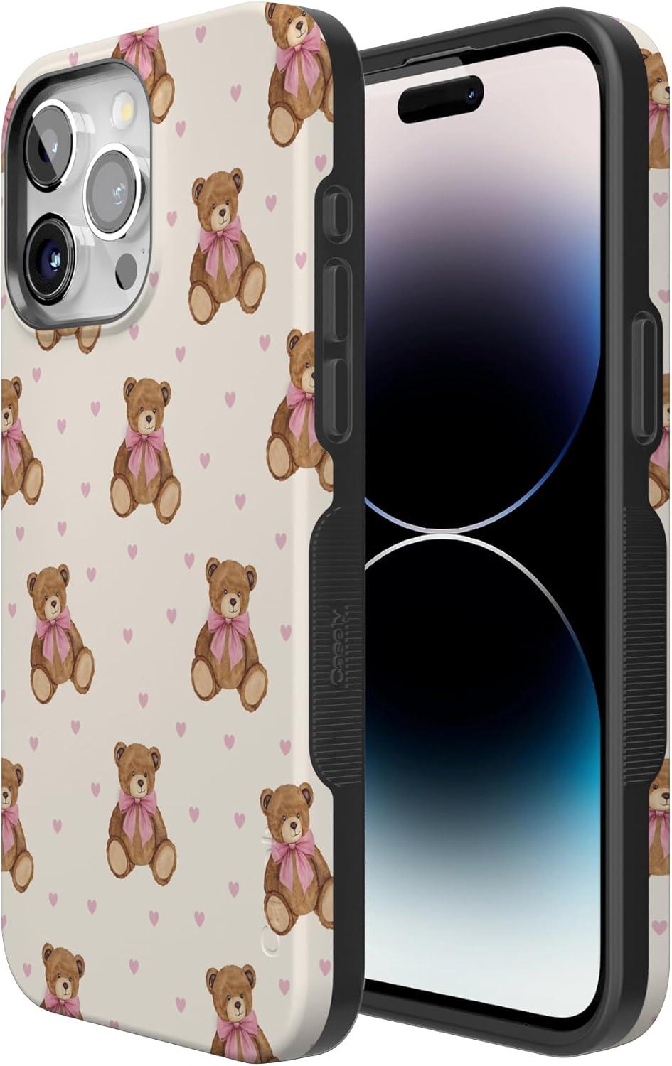 imageCasely iPhone 15 Pro Case Heart Noir Tiny Hearts Bold Protective Design MagSafe Compatible DesignCuddle Club Teddy Bear