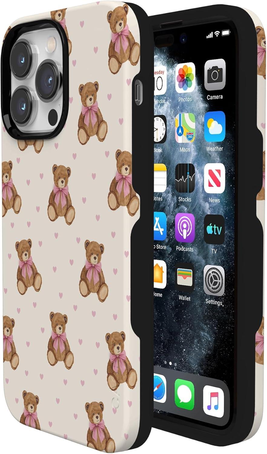 imageCasely iPhone 15 Pro Case Heart Noir Tiny Hearts Bold Protective Design MagSafe Compatible DesignCuddle Club Teddy Bear