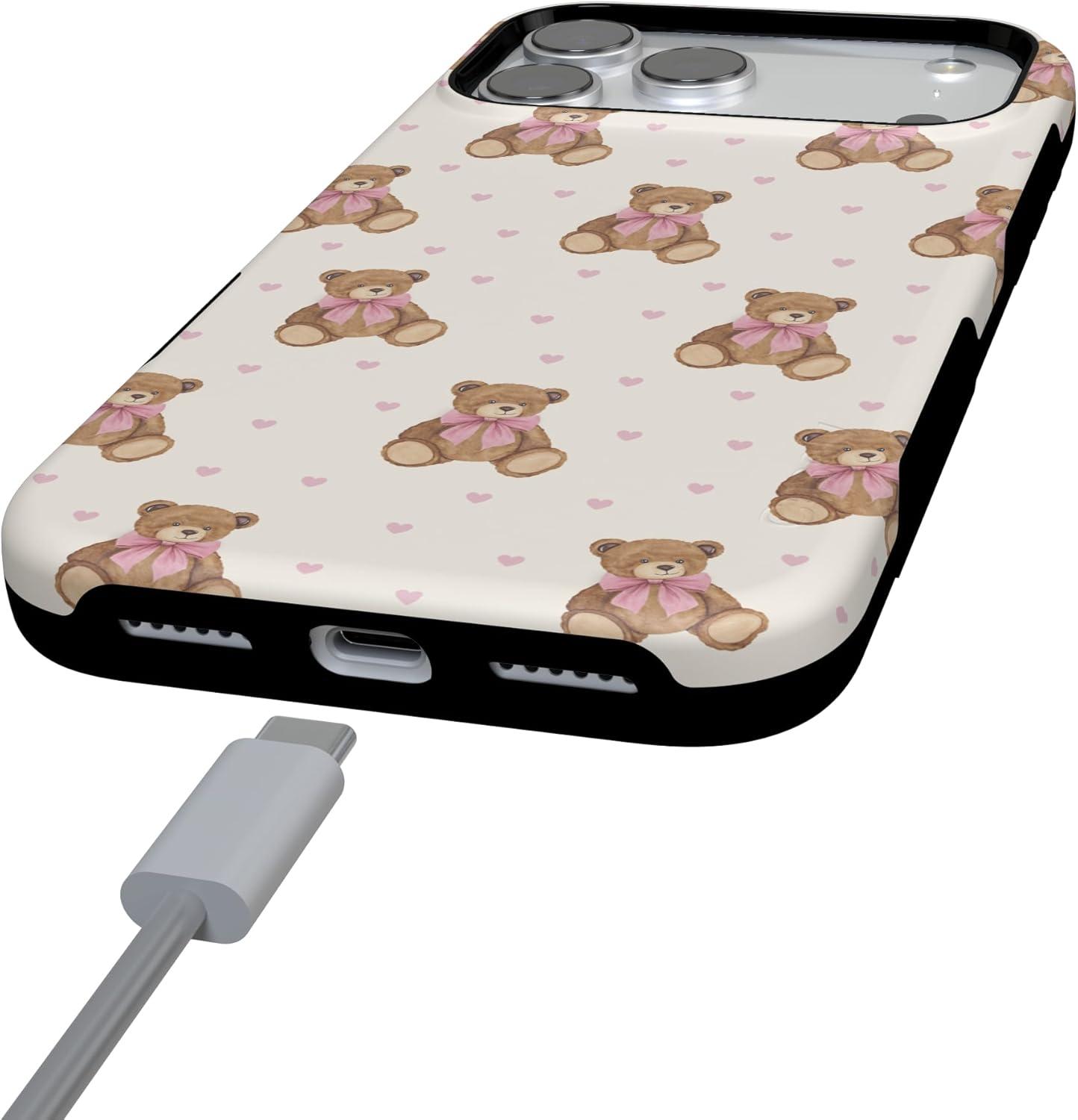 imageCasely iPhone 15 Pro Case Heart Noir Tiny Hearts Bold Protective Design MagSafe Compatible DesignCuddle Club Teddy Bear