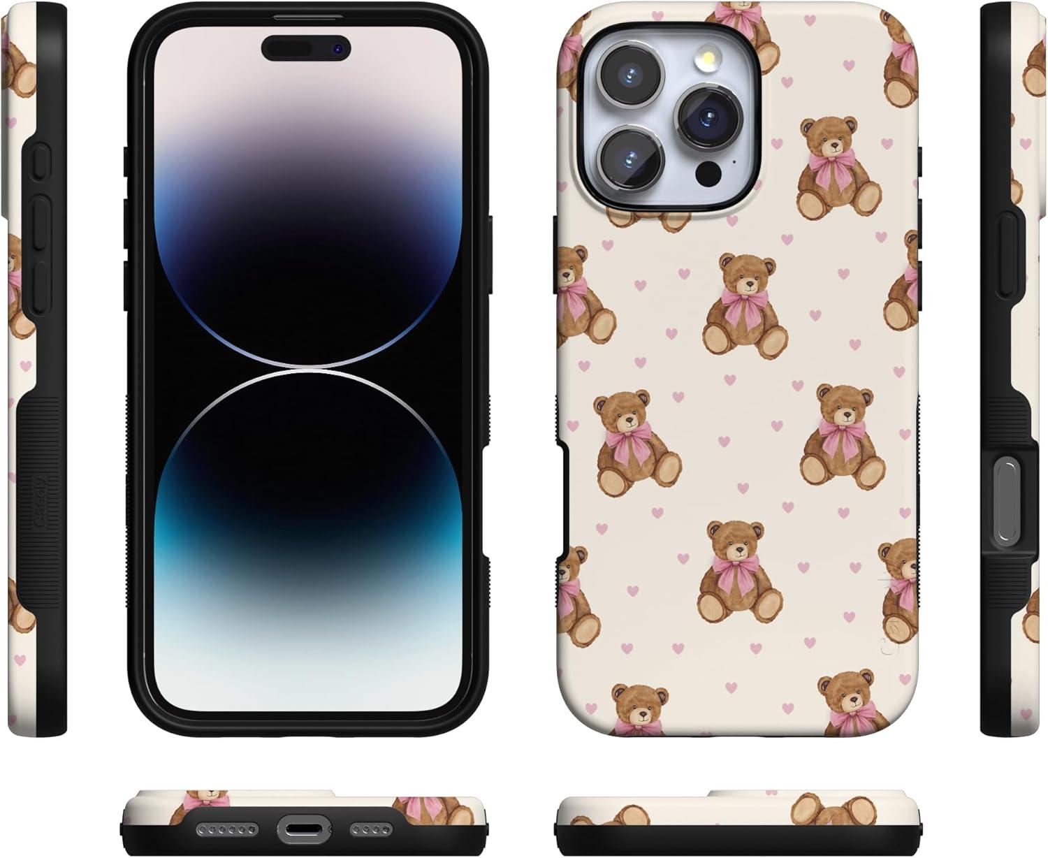 imageCasely iPhone 15 Pro Case Heart Noir Tiny Hearts Bold Protective Design MagSafe Compatible DesignCuddle Club Teddy Bear